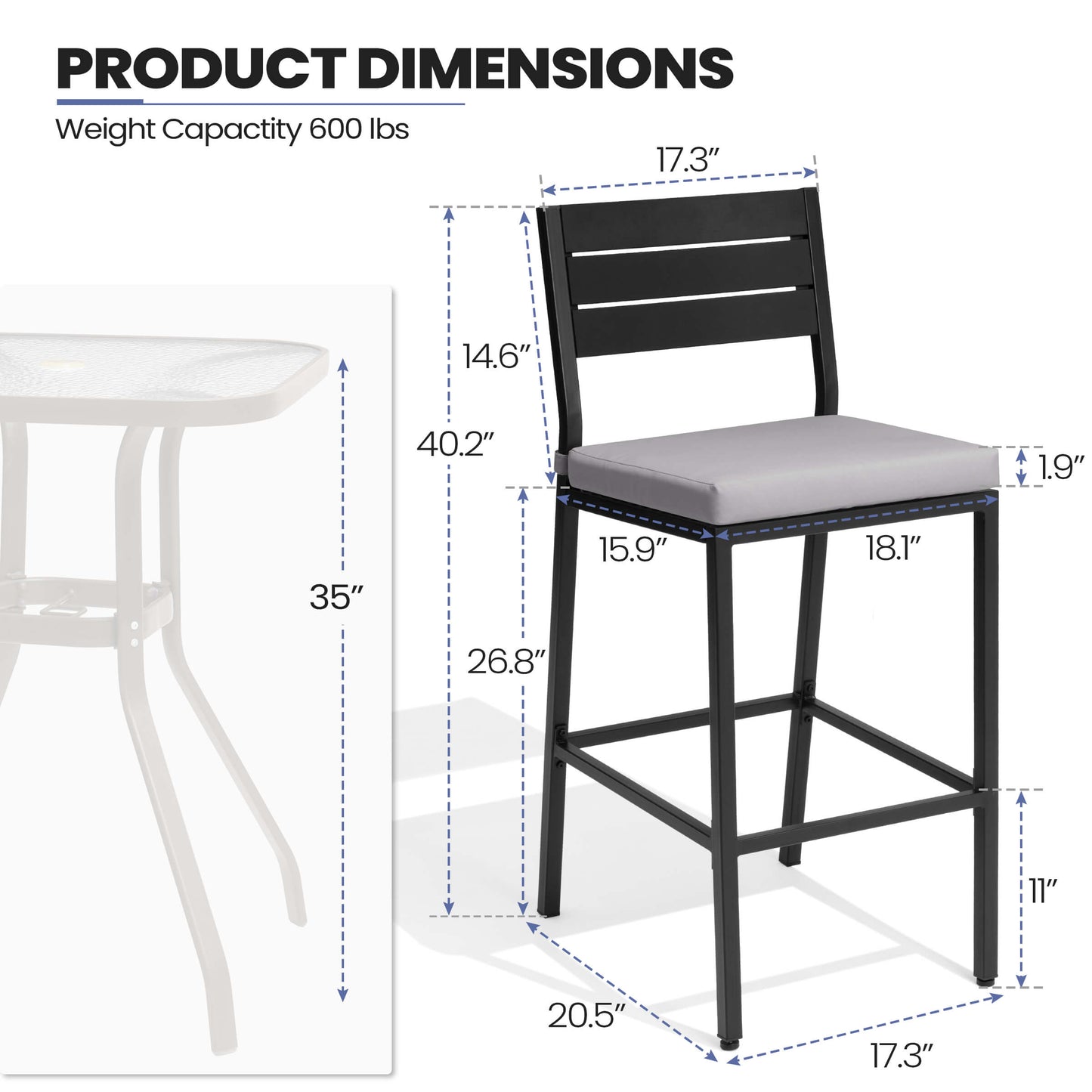 Outdoor Patio Bar Stool Set of 2 with Cushion