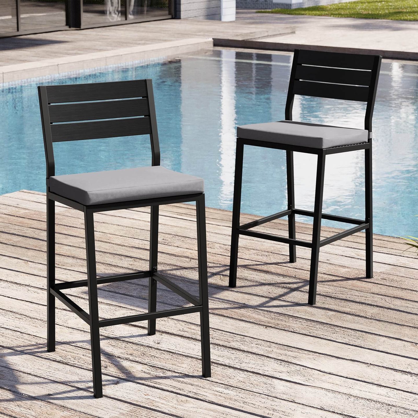 Outdoor Patio Bar Stool Set of 2 with Cushion