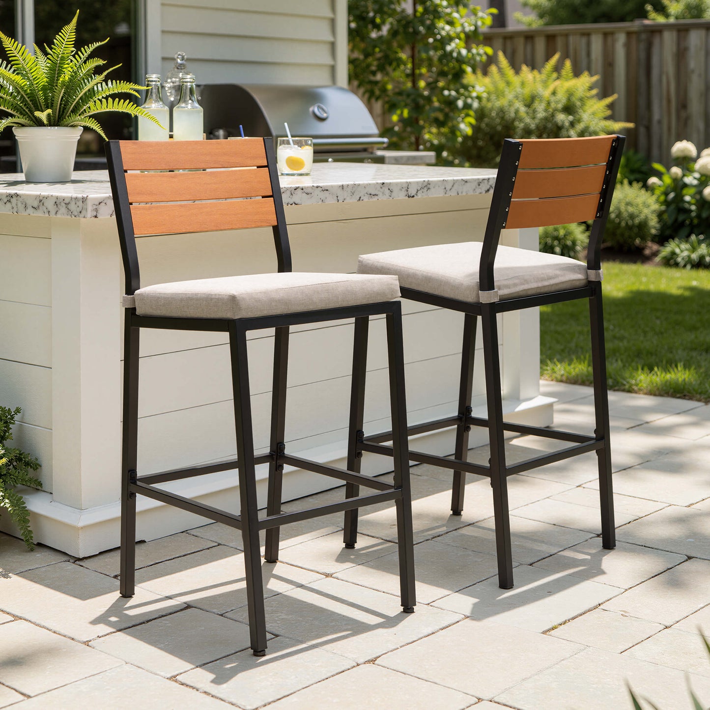 Outdoor Patio Bar Stool Set of 2 with Cushion