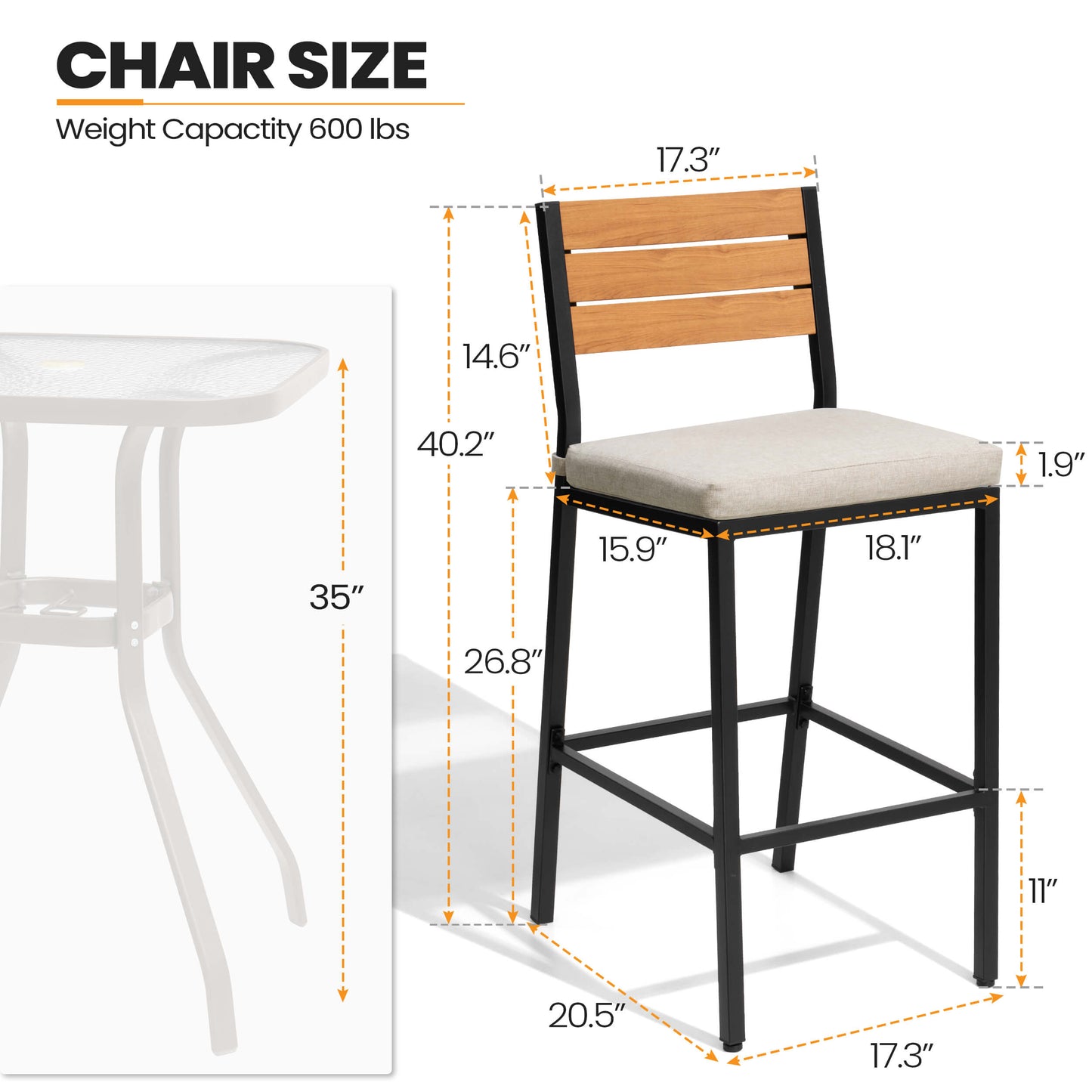 Outdoor Patio Bar Stool Set of 2 with Cushion