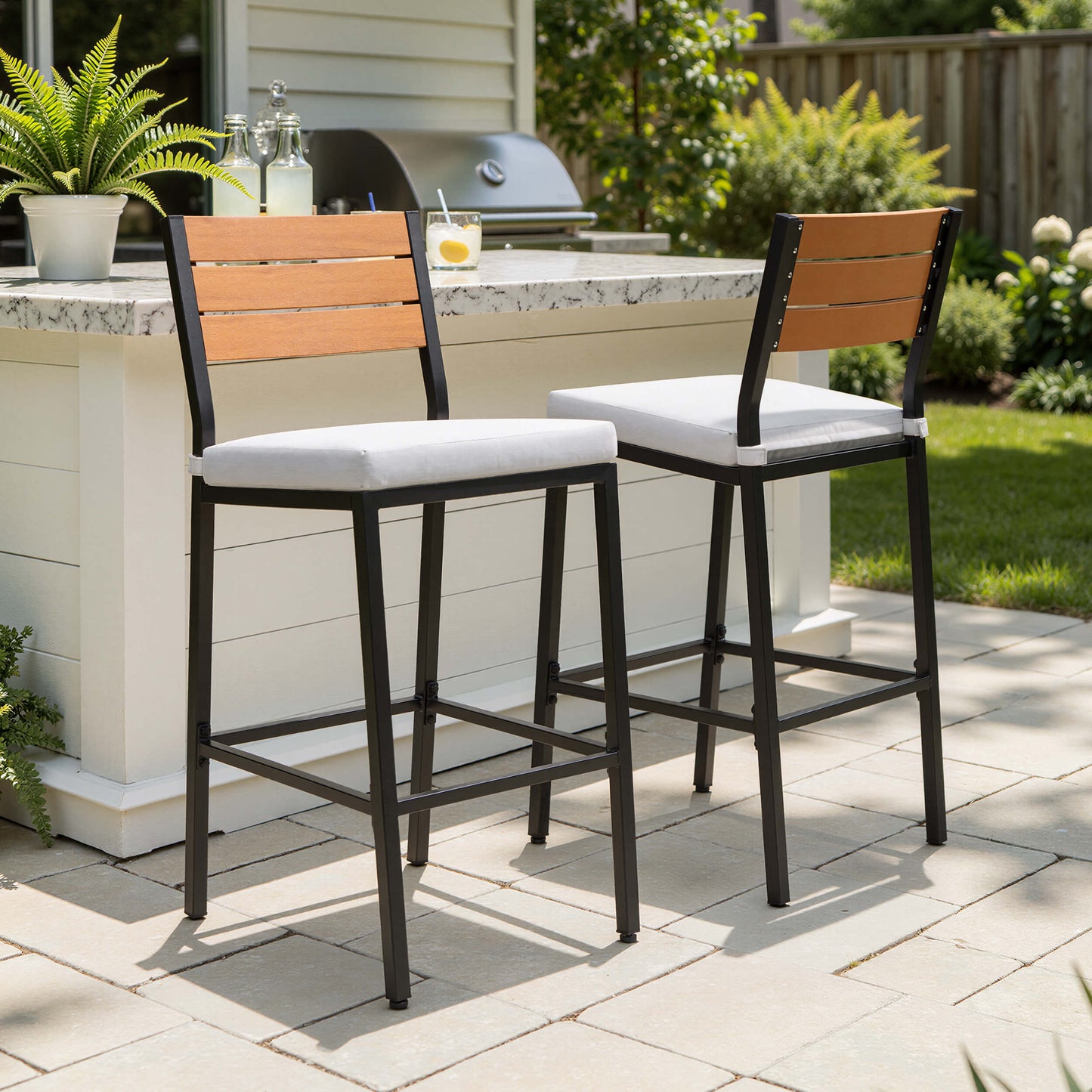 Outdoor Patio Bar Stool Set of 2 with Cushion