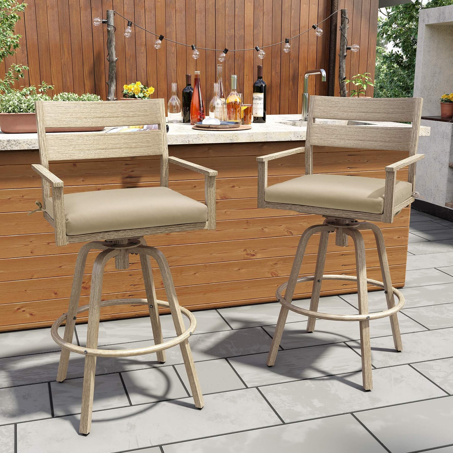 Aluminum Swivel Outdoor Bar Stool Set of 2 with Sunbrella Cushion