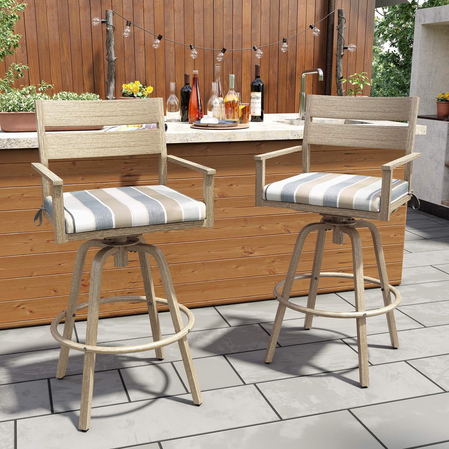 Aluminum Swivel Outdoor Bar Stool Set of 2 with Sunbrella Cushion