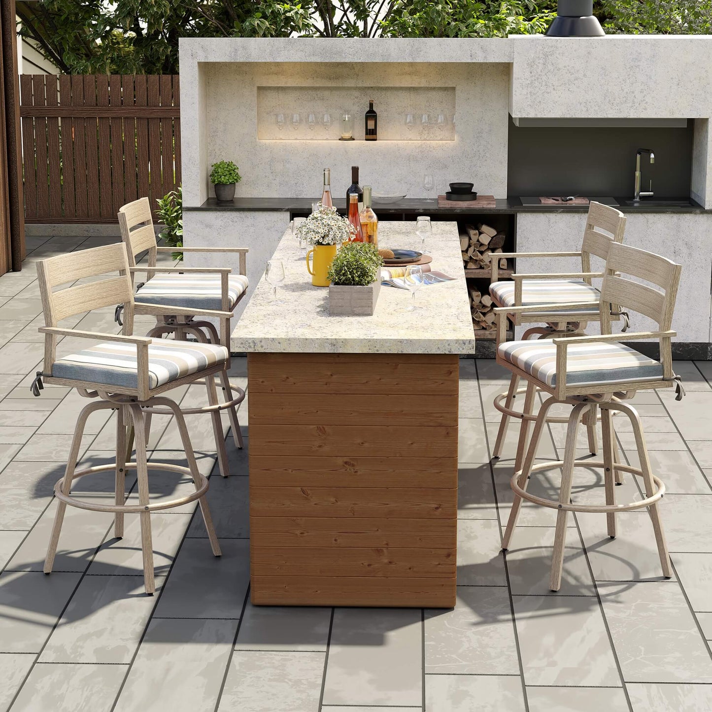 Aluminum Swivel Outdoor Bar Stool Set of 2 with Sunbrella Cushion