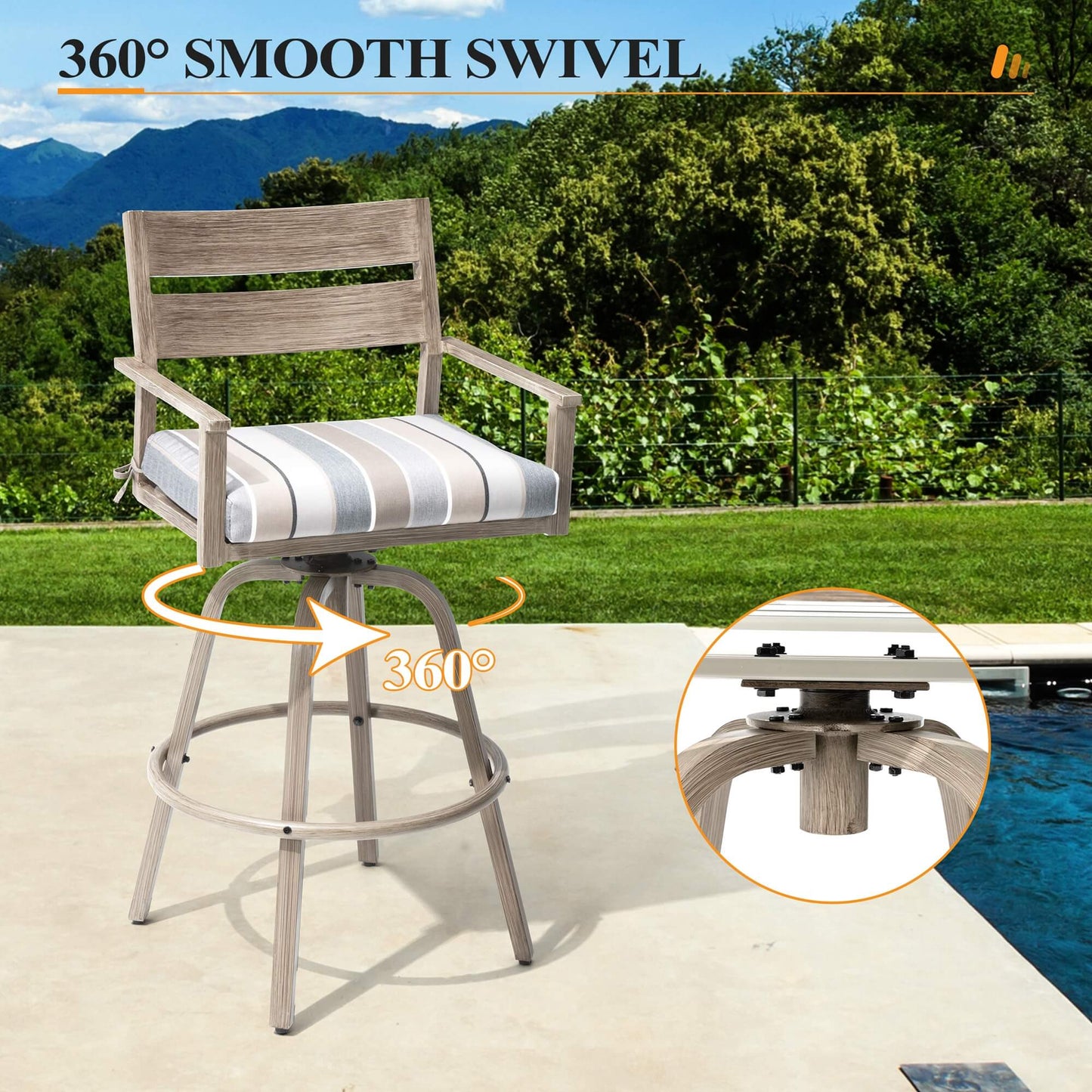 Aluminum Swivel Outdoor Bar Stool Set of 2 with Sunbrella Cushion