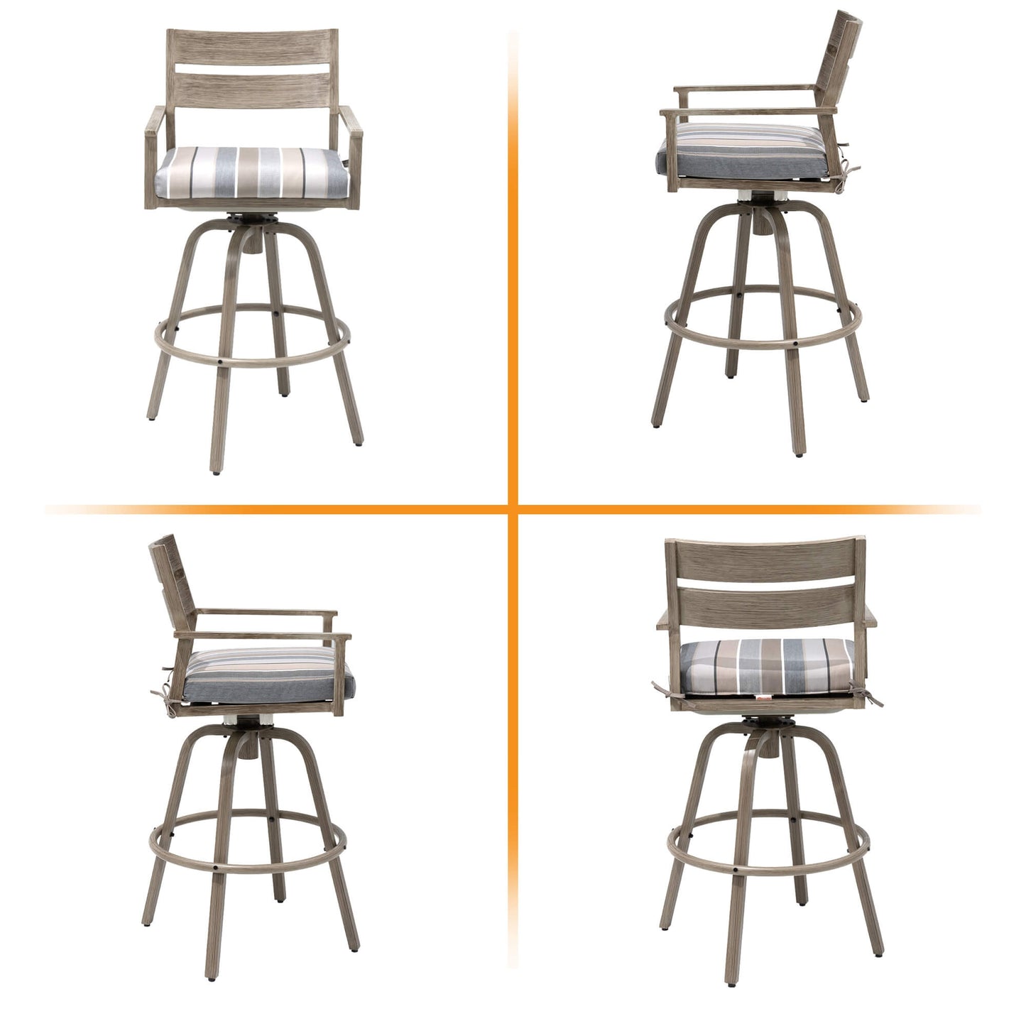 Aluminum Swivel Outdoor Bar Stool Set of 2 with Sunbrella Cushion