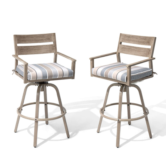 Aluminum Swivel Outdoor Bar Stool Set of 2 with Sunbrella Cushion