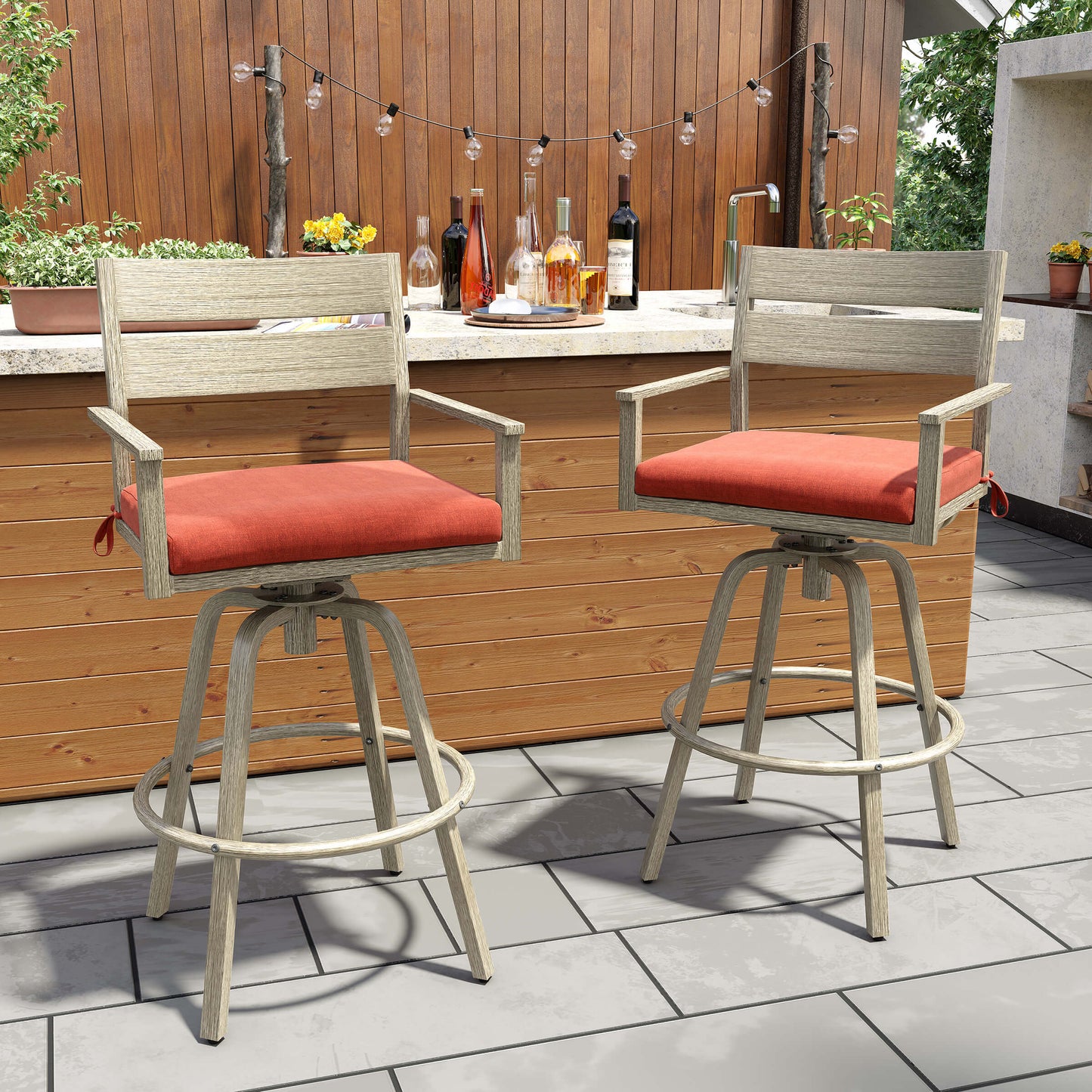 Aluminum Swivel Outdoor Bar Stool Set of 2 with Sunbrella Cushion
