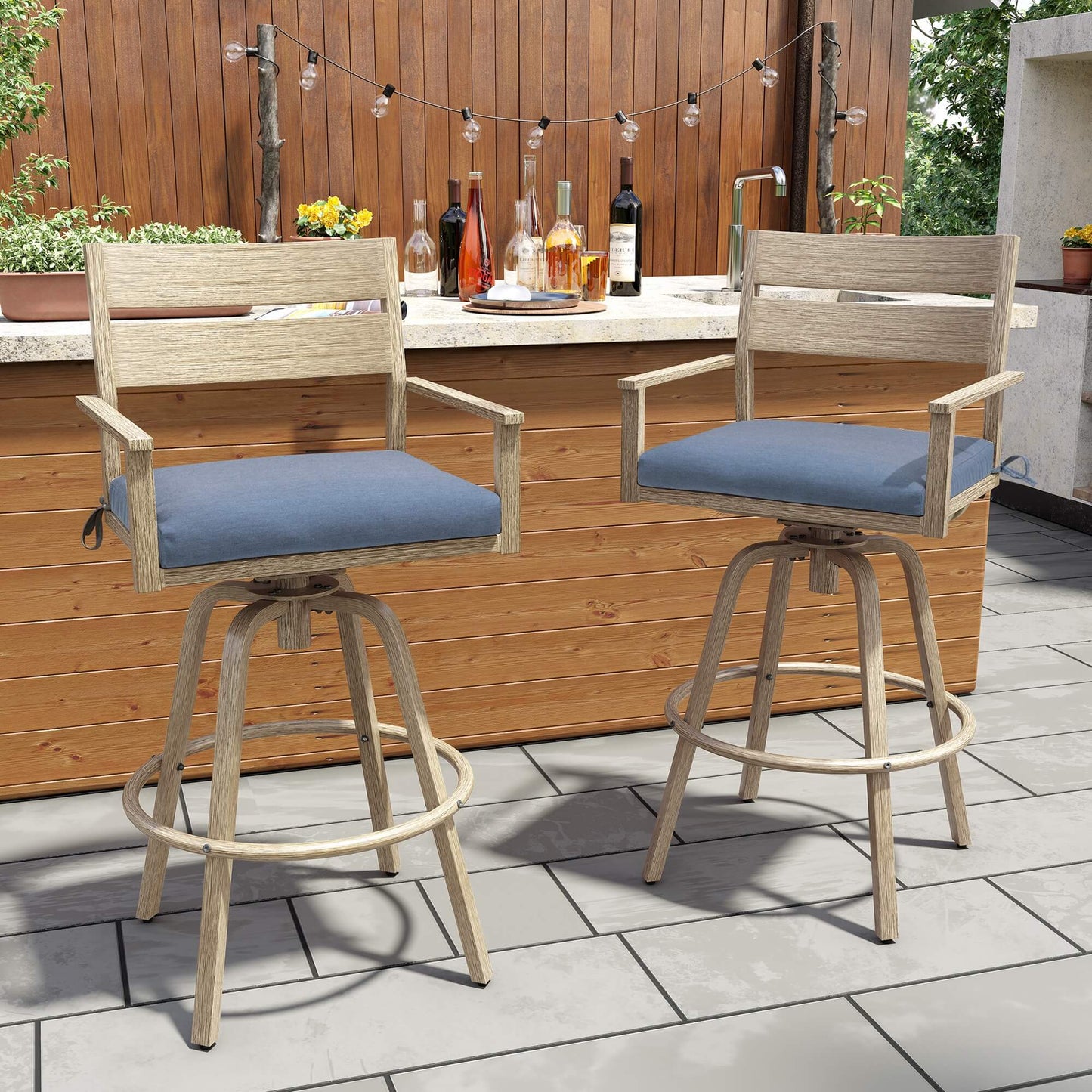 Aluminum Swivel Outdoor Bar Stool Set of 2 with Sunbrella Cushion