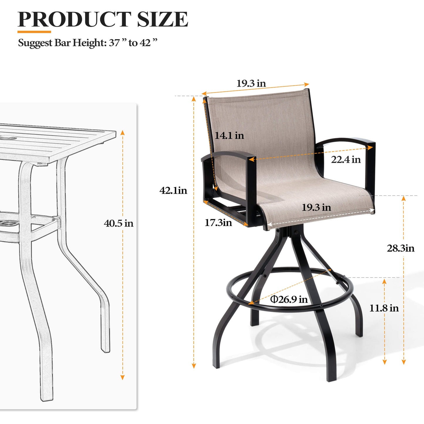 Aluminum Swivel Outdoor Bar Stool Set of 2 with Sunbrella