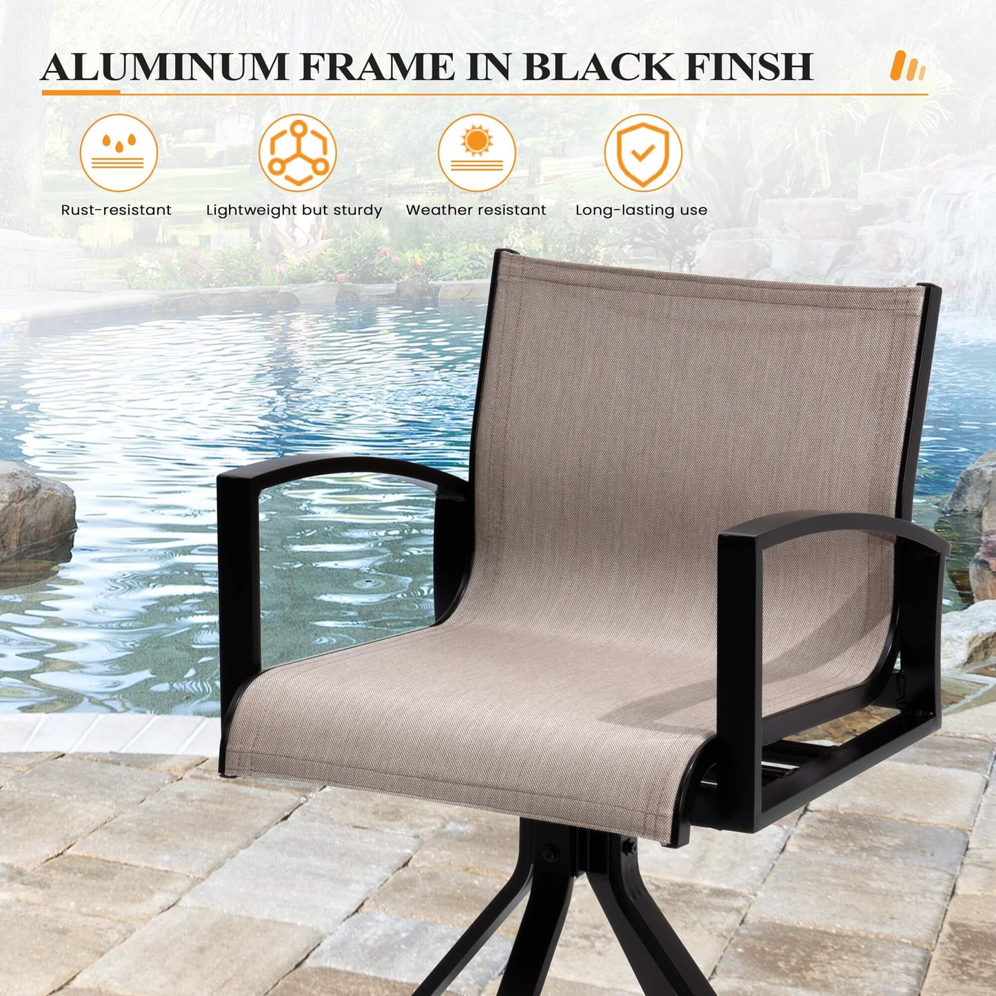 Aluminum Swivel Outdoor Bar Stool Set of 2 with Sunbrella