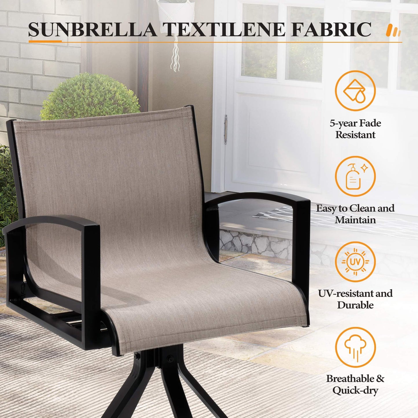 Aluminum Swivel Outdoor Bar Stool Set of 2 with Sunbrella
