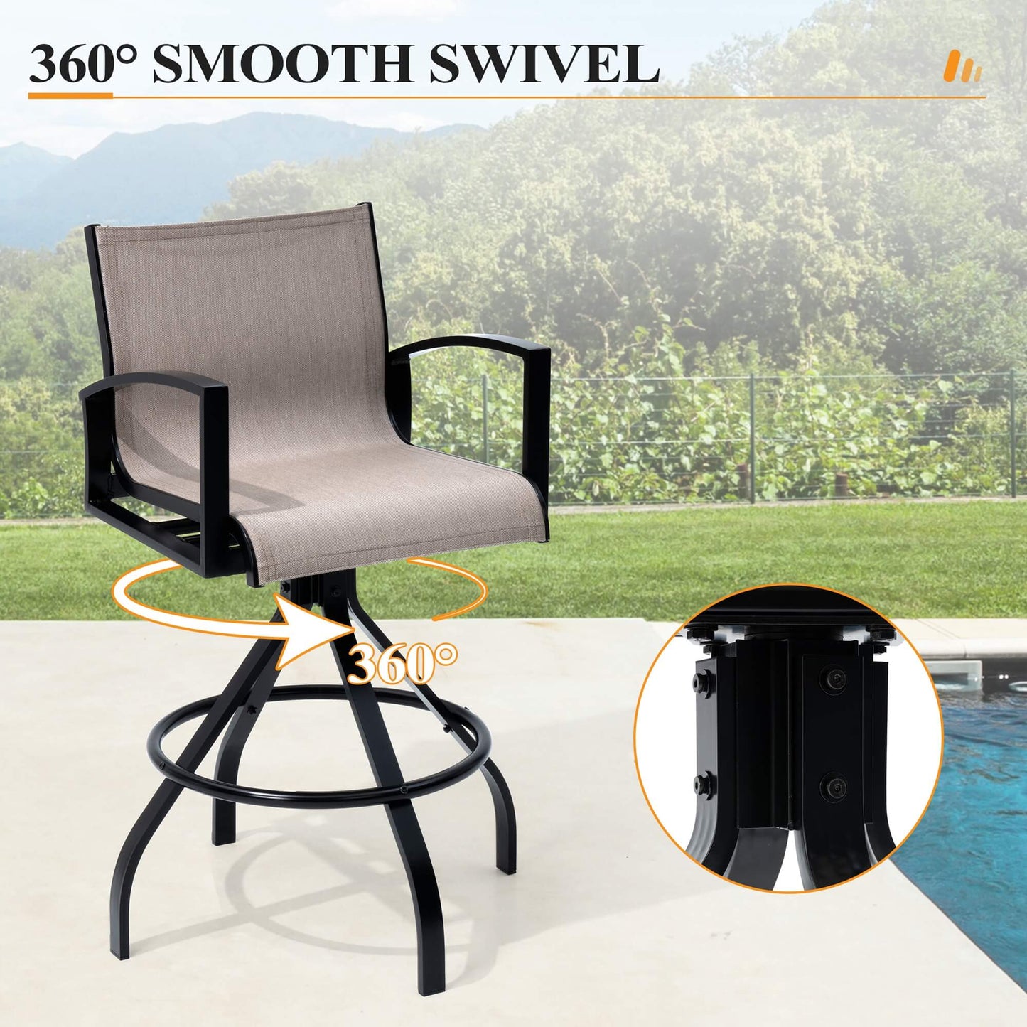 Aluminum Swivel Outdoor Bar Stool Set of 2 with Sunbrella