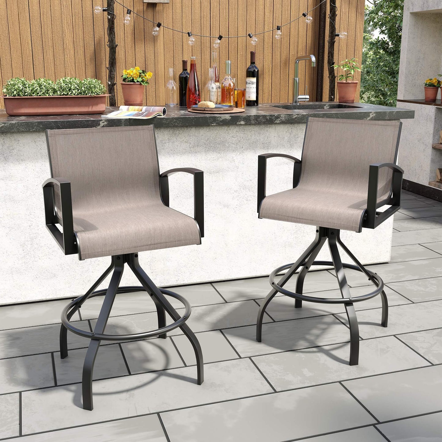 Aluminum Swivel Outdoor Bar Stool Set of 2 with Sunbrella