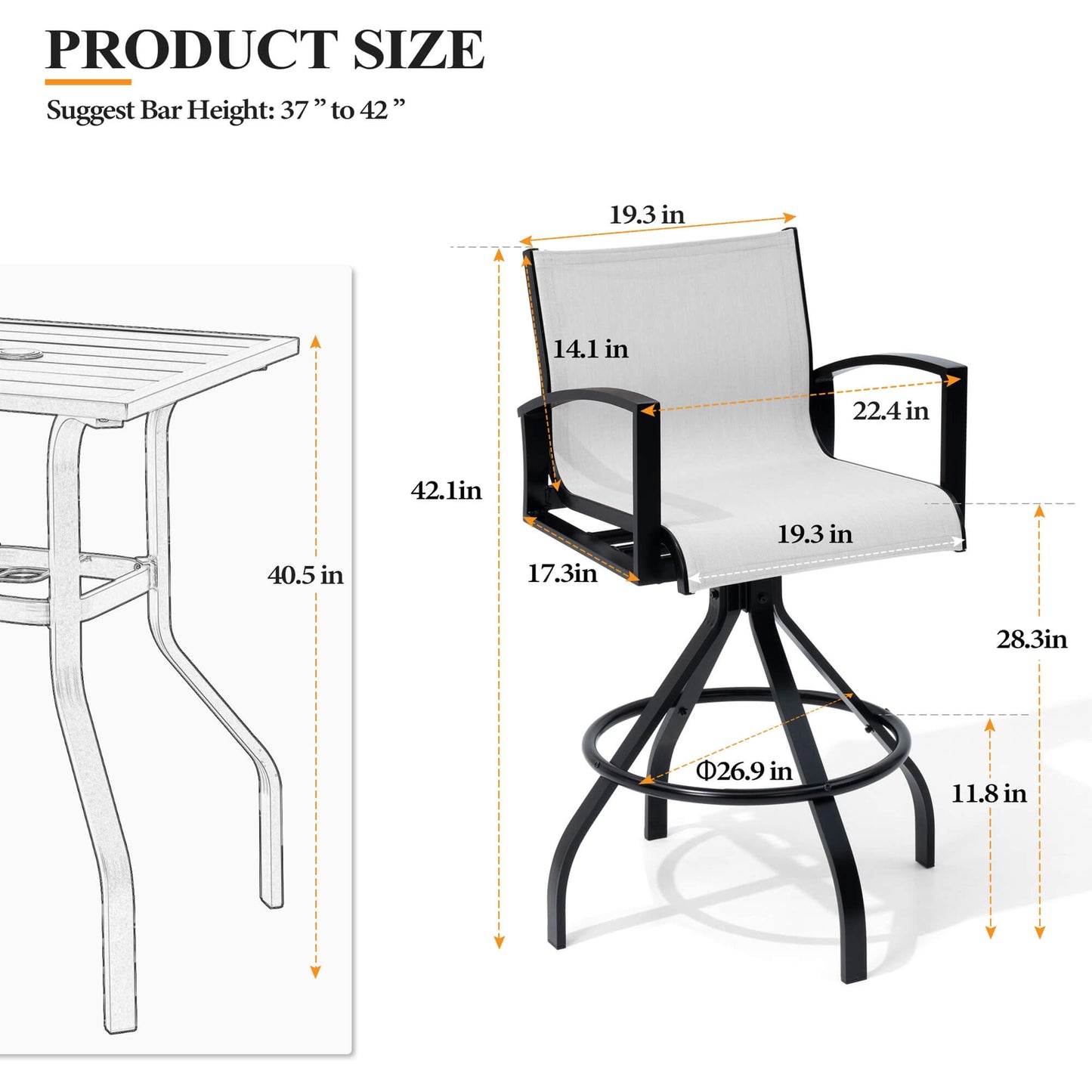 Aluminum Swivel Outdoor Bar Stool Set of 2 with Sunbrella
