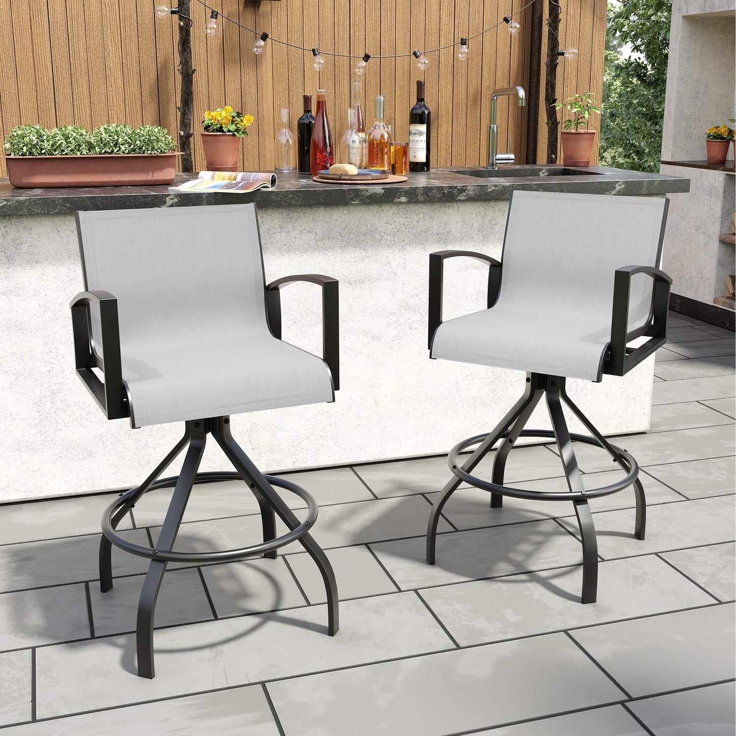Aluminum Swivel Outdoor Bar Stool Set of 2 with Sunbrella