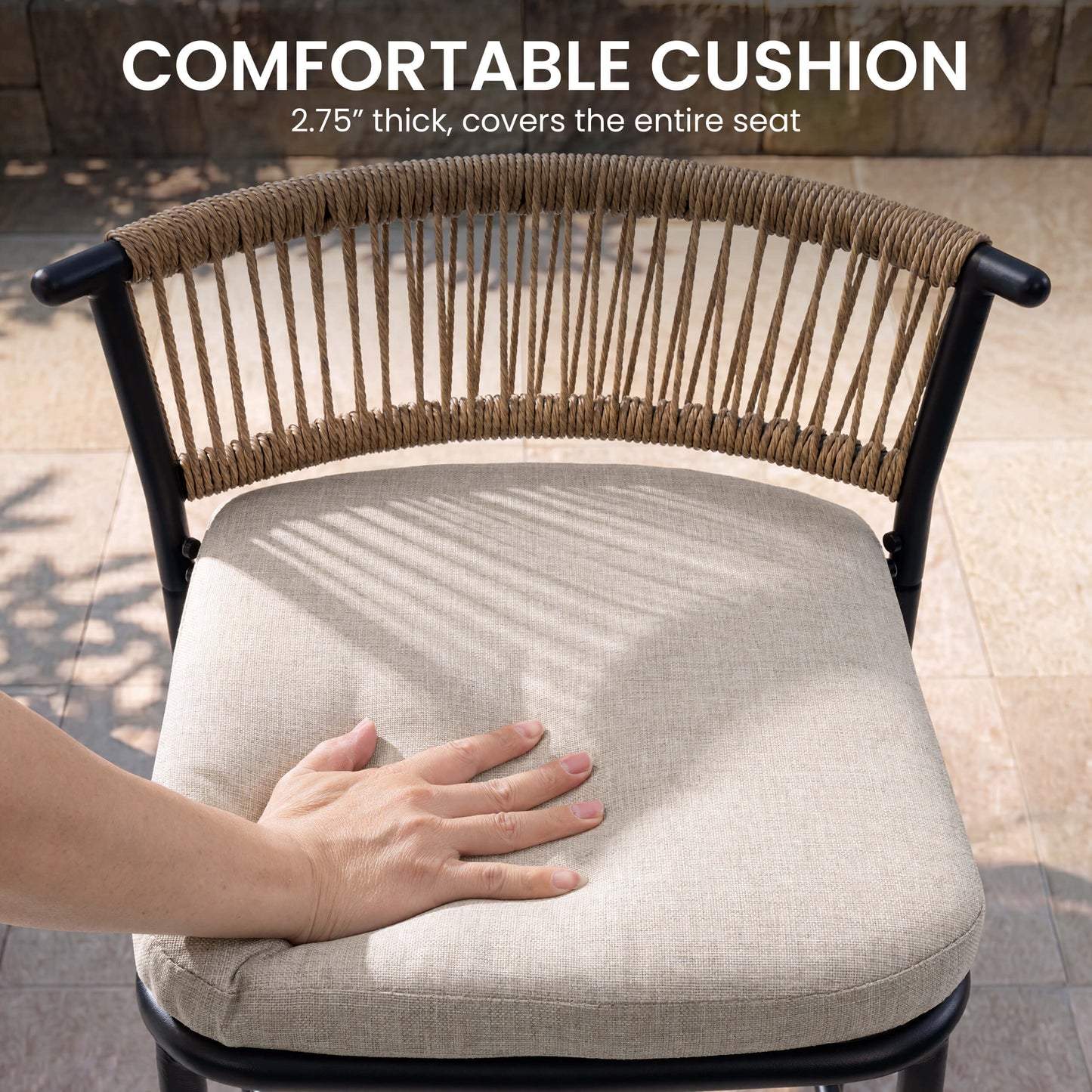 Outdoor Patio Bar Stool Set of 2 with Cushion and Rattan Back