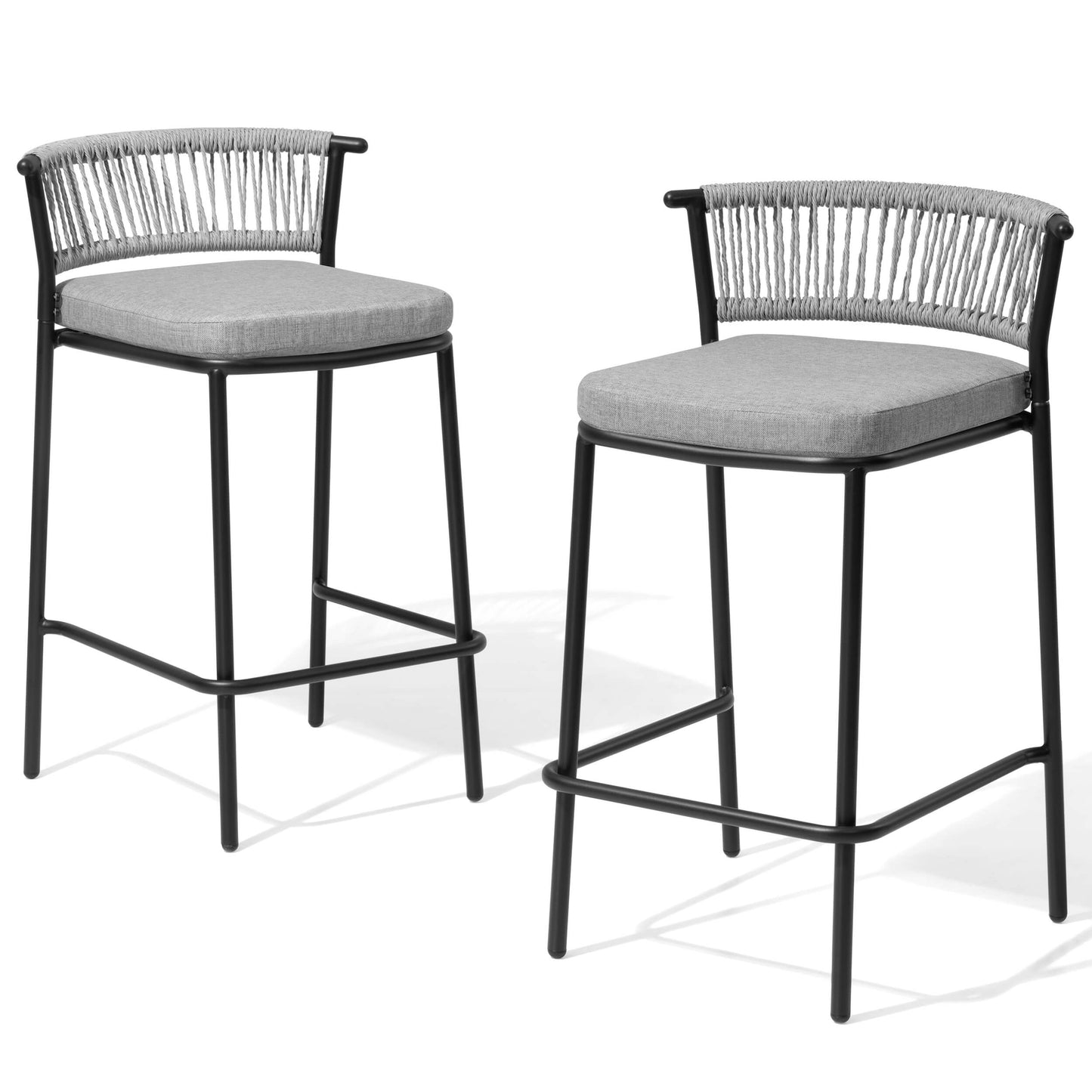Outdoor Patio Bar Stool Set of 2 with Cushion and Rattan Back