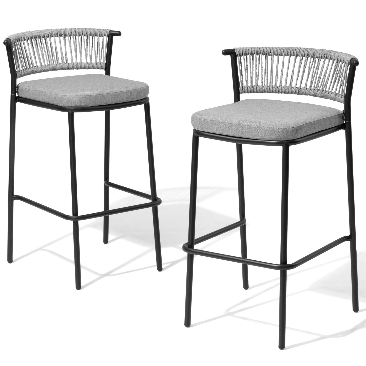 Outdoor Patio Bar Stool Set of 2 with Cushion and Rattan Back