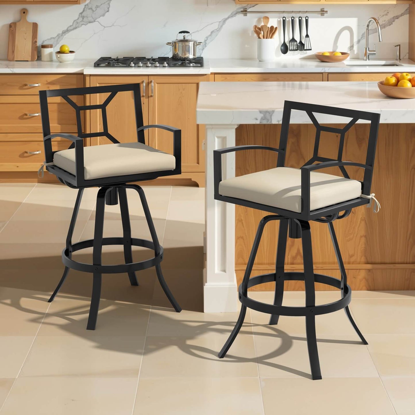 Aluminum Swivel Outdoor Bar Stool Set of 2 with Sunbrella Cushions