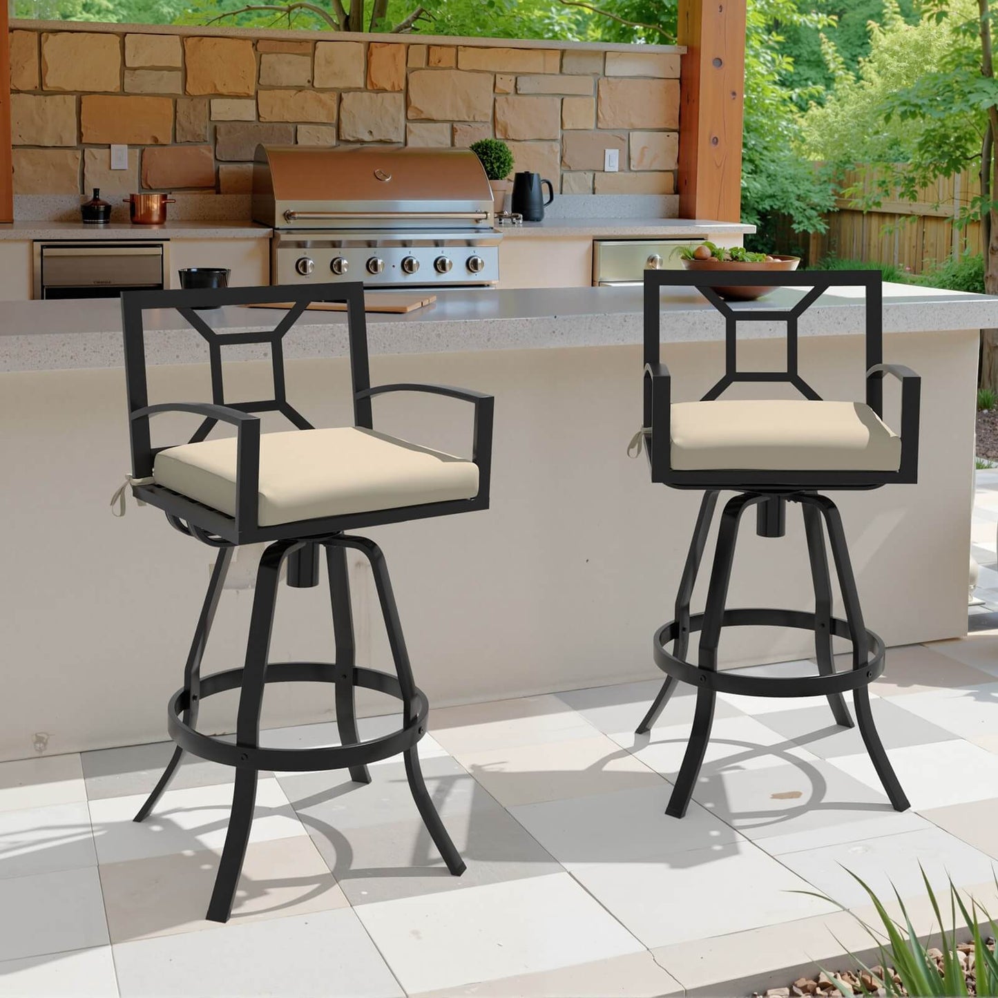 Aluminum Swivel Outdoor Bar Stool Set of 2 with Sunbrella Cushions