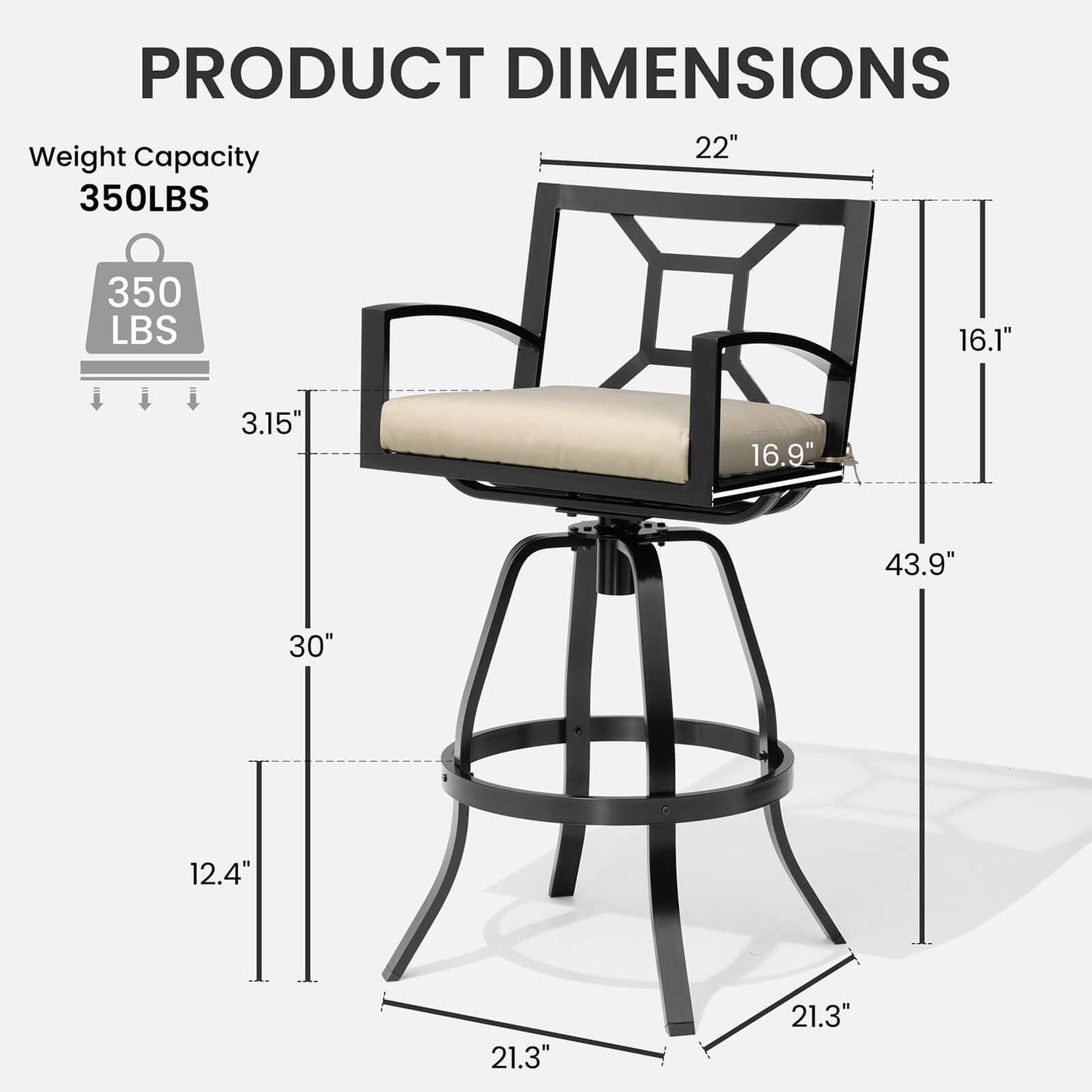 Aluminum Swivel Outdoor Bar Stool Set of 2 with Sunbrella Cushions