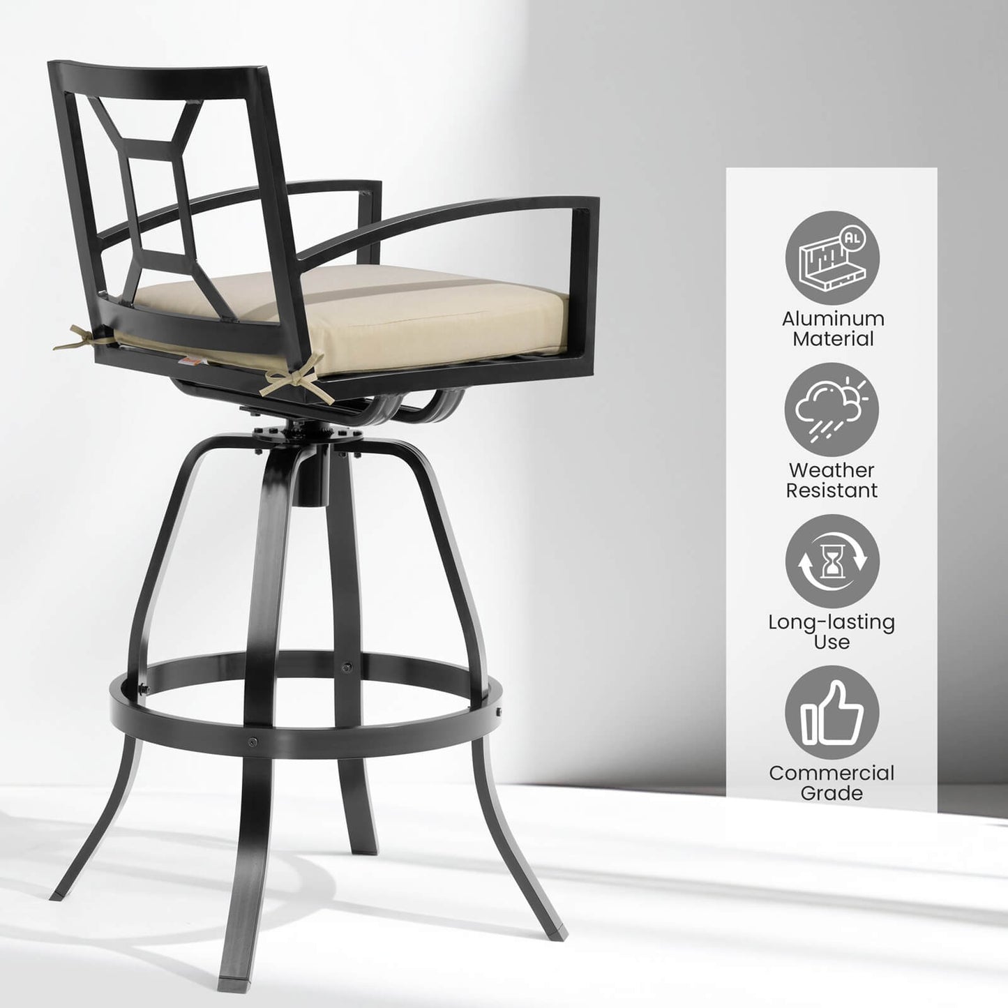 Aluminum Swivel Outdoor Bar Stool Set of 2 with Sunbrella Cushions