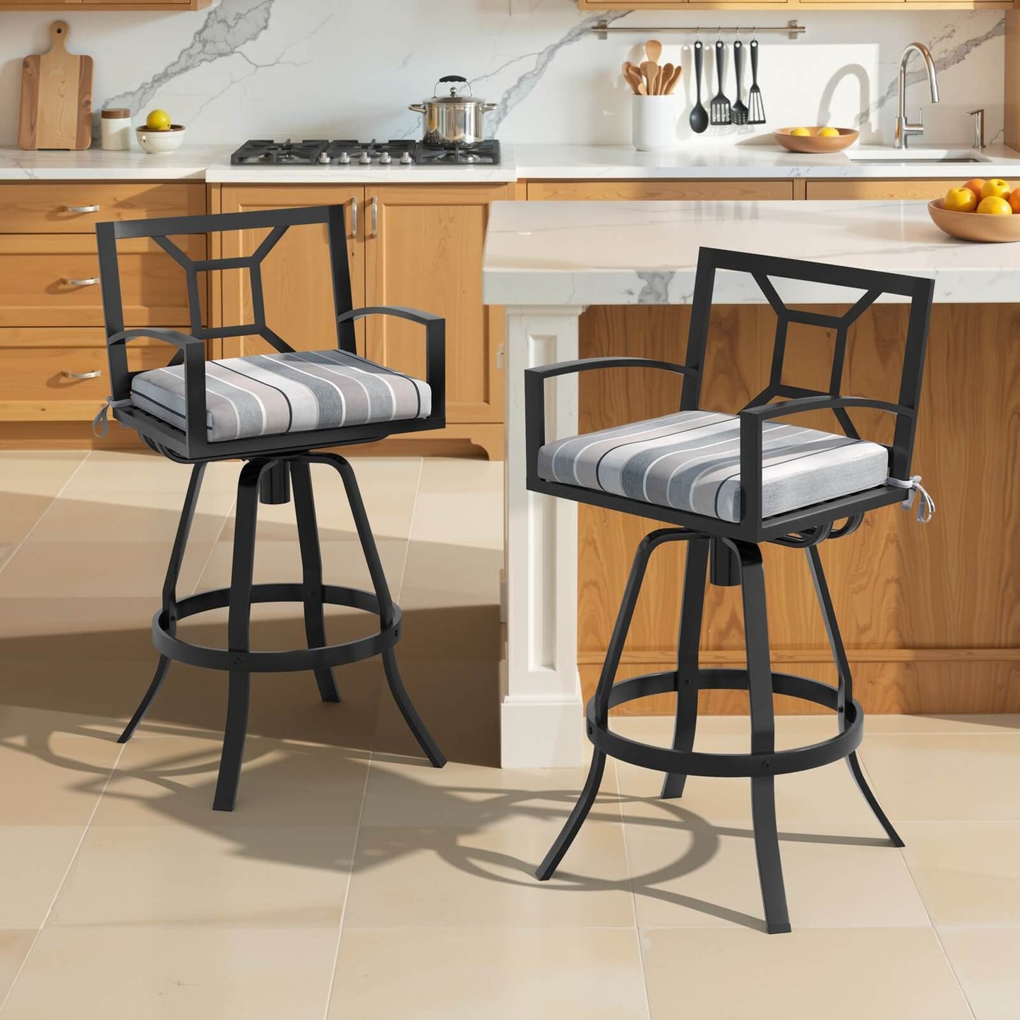 Aluminum Swivel Outdoor Bar Stool Set of 2 with Sunbrella Cushions