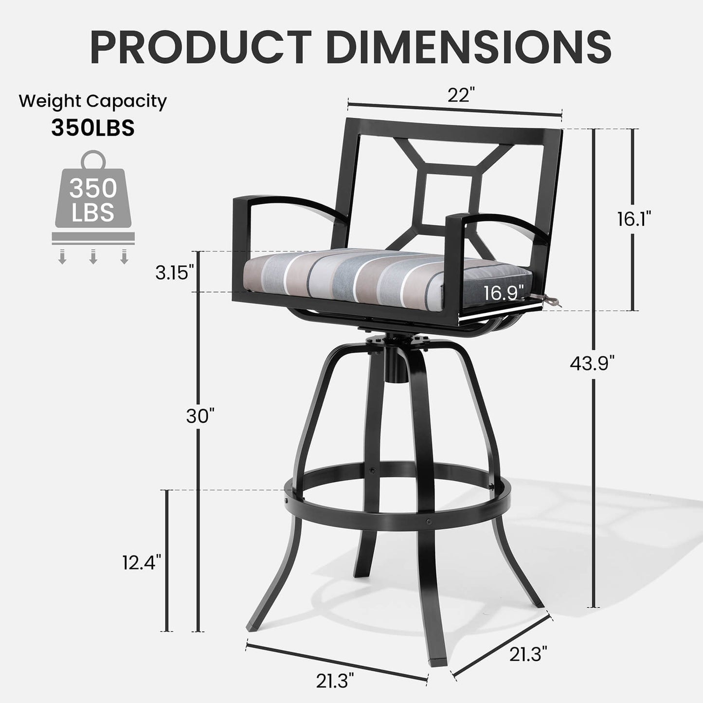 Aluminum Swivel Outdoor Bar Stool Set of 2 with Sunbrella Cushions