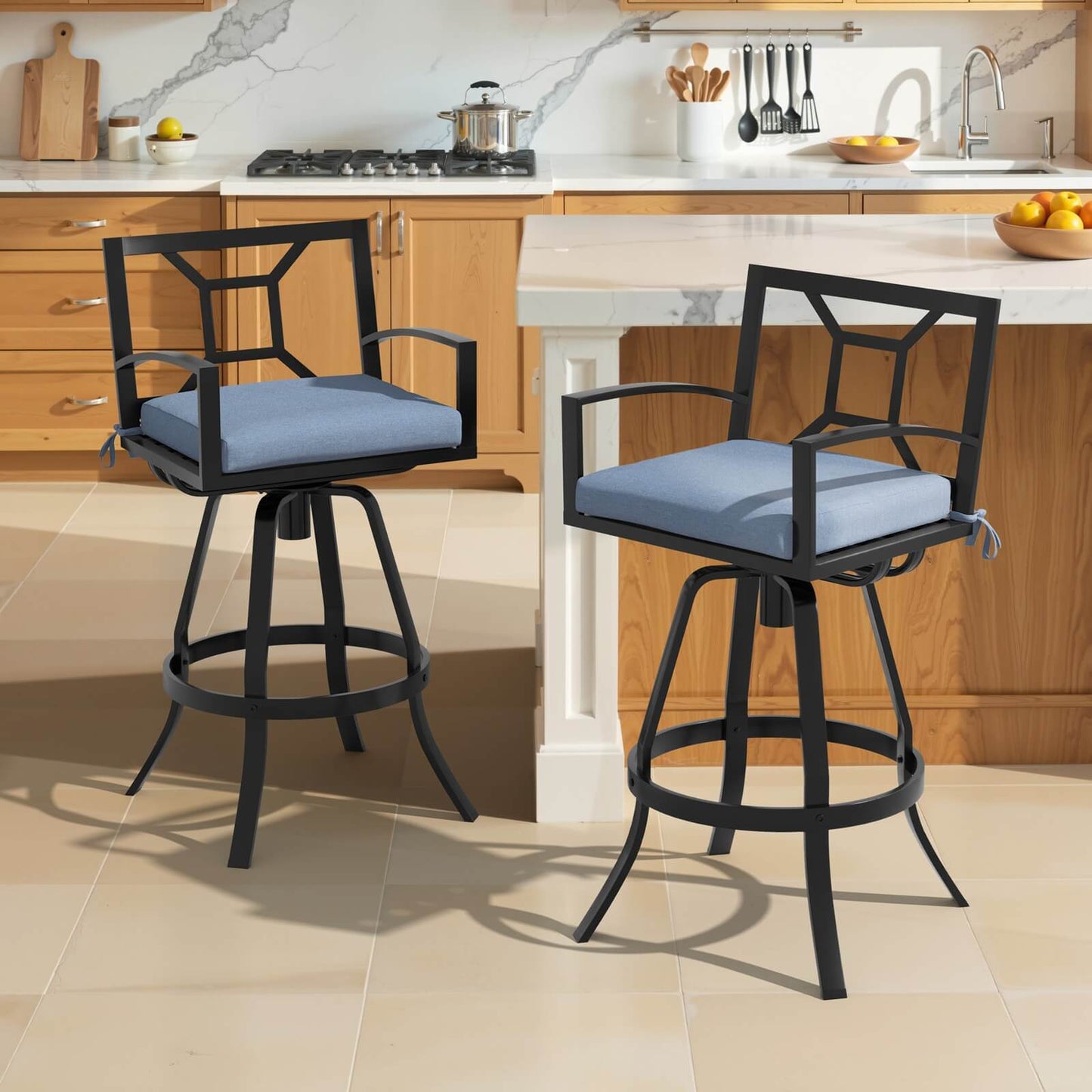 Aluminum Swivel Outdoor Bar Stool Set of 2 with Sunbrella Cushions