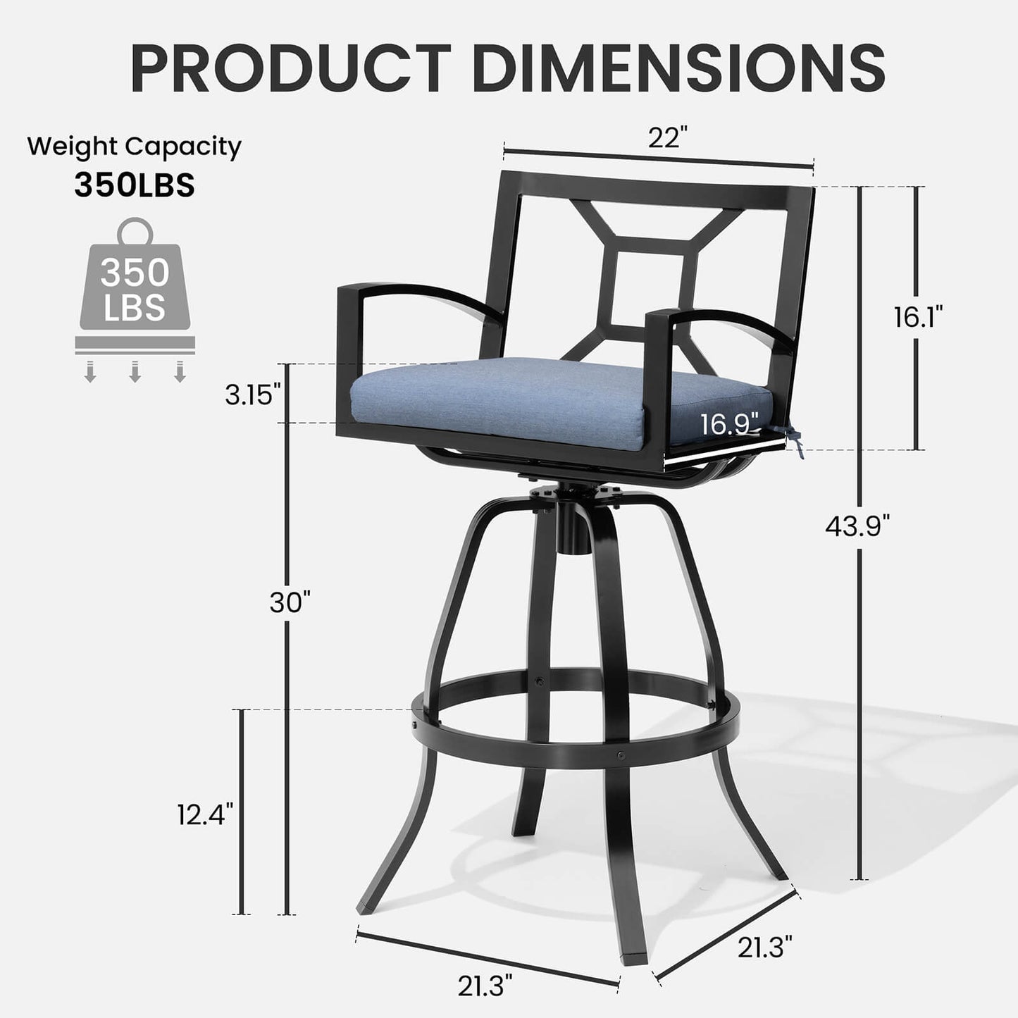 Aluminum Swivel Outdoor Bar Stool Set of 2 with Sunbrella Cushions