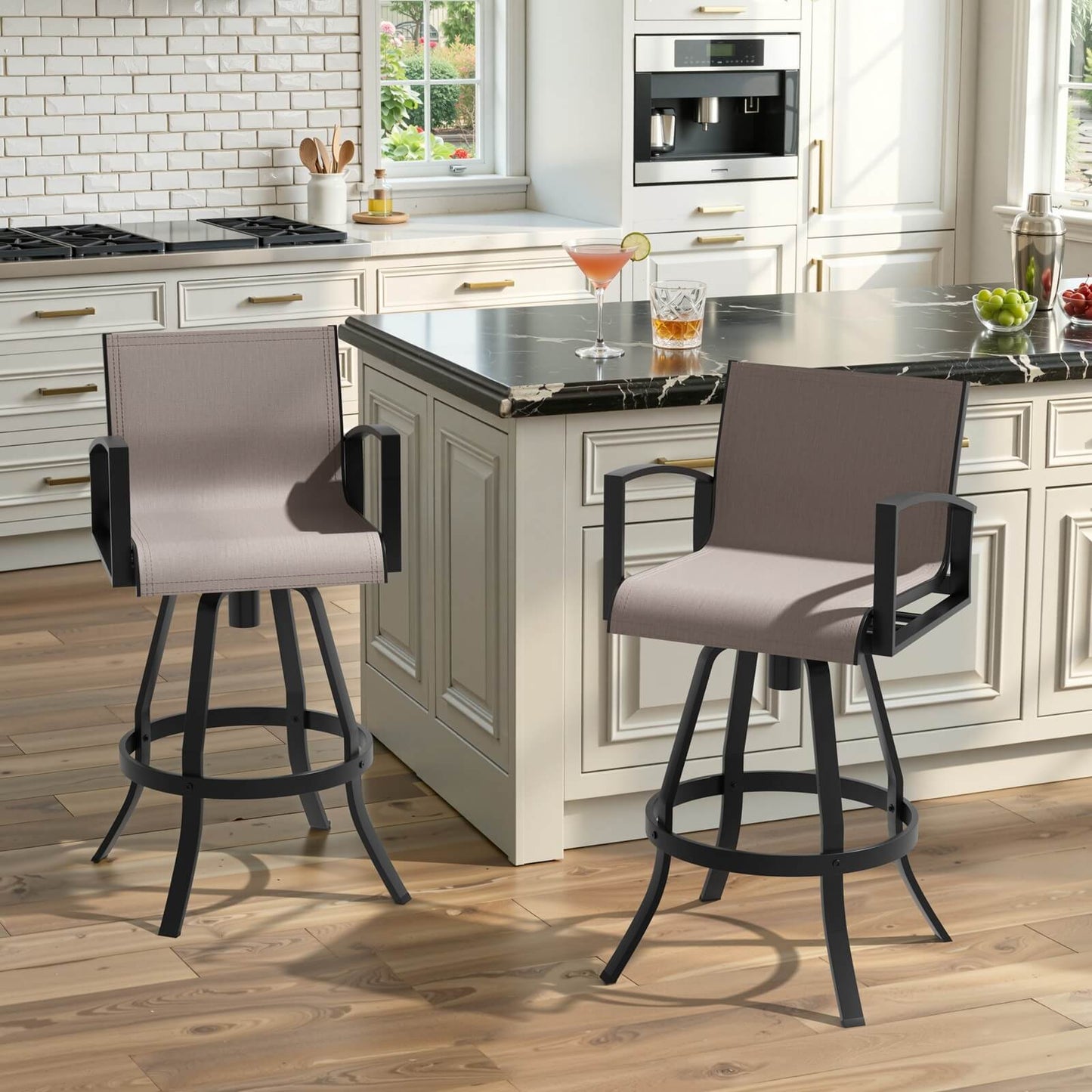 Aluminum Swivel Outdoor Bar Stool Set of 2 in Sunbrella