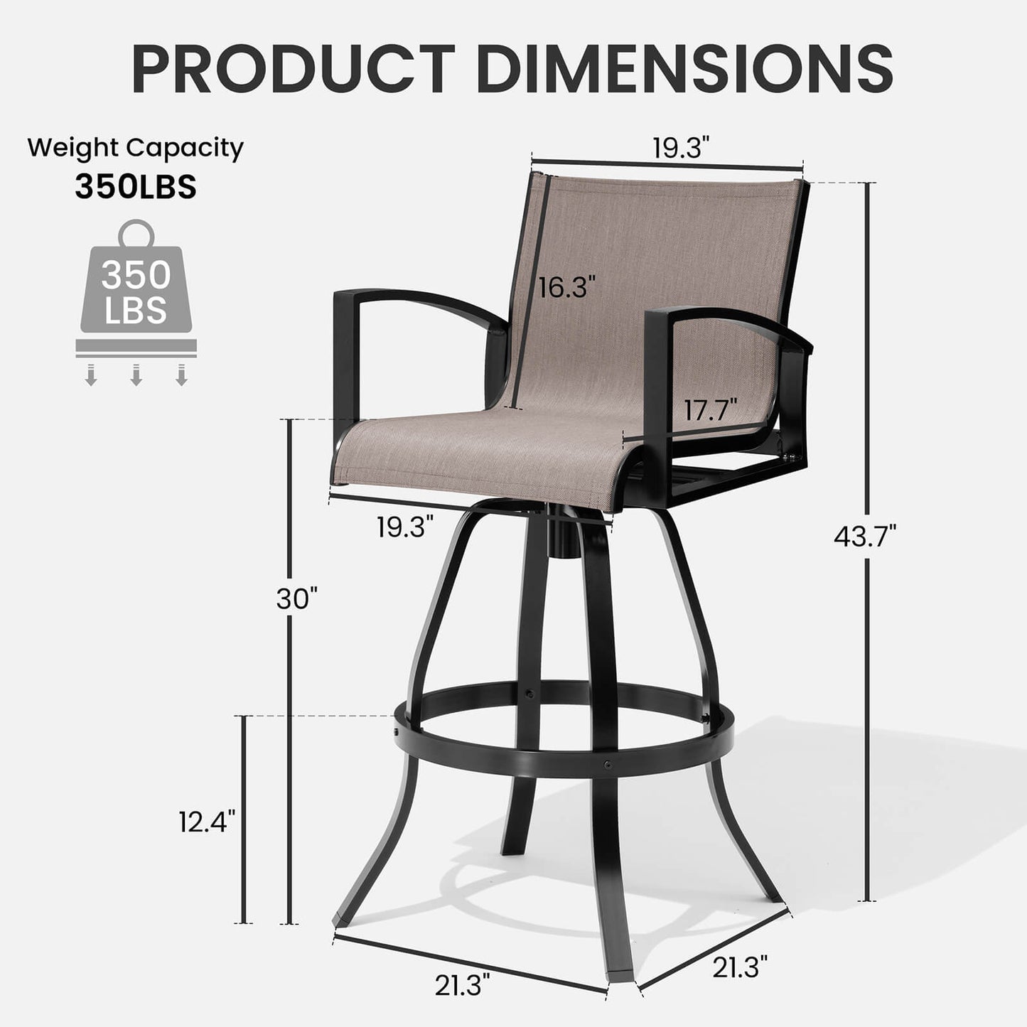 Aluminum Swivel Outdoor Bar Stool Set of 2 in Sunbrella