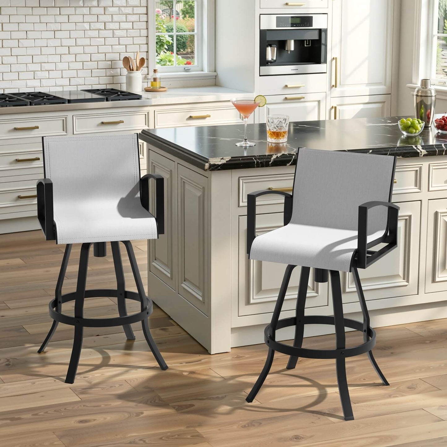 Aluminum Swivel Outdoor Bar Stool Set of 2 in Sunbrella