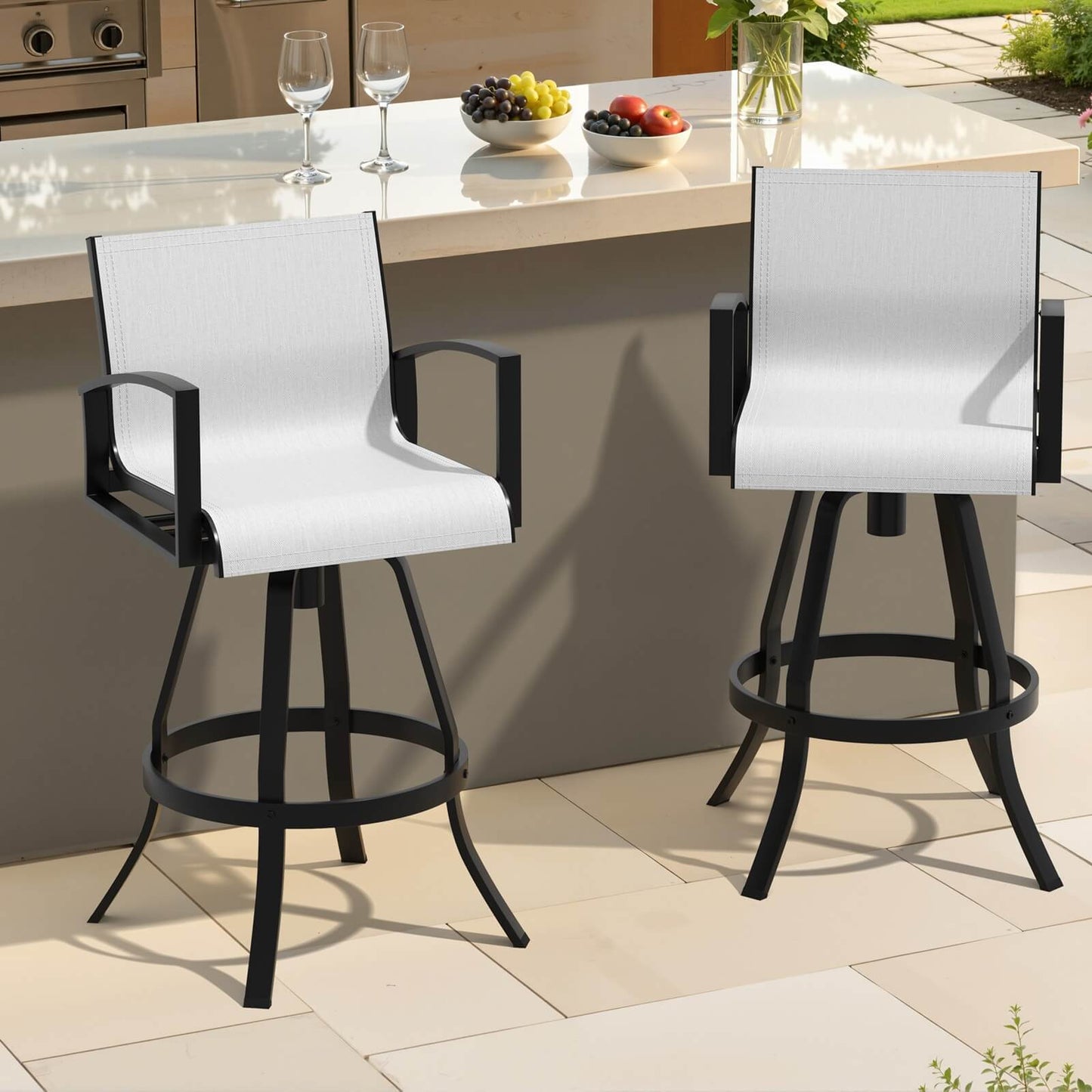 Aluminum Swivel Outdoor Bar Stool Set of 2 in Sunbrella