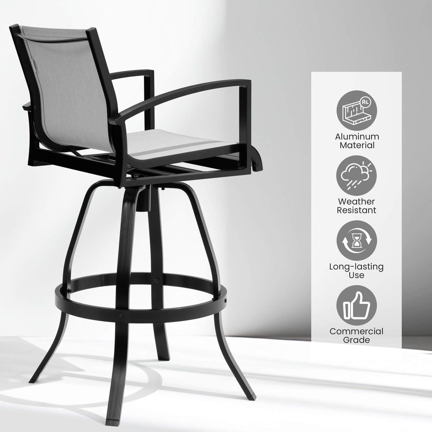 Aluminum Swivel Outdoor Bar Stool Set of 2 in Sunbrella