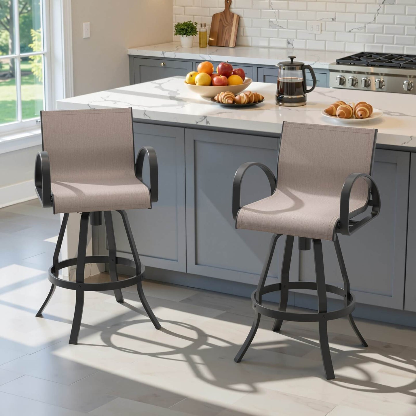 Aluminum Swivel Outdoor Bar Stool Set of 2 in Sunbrella