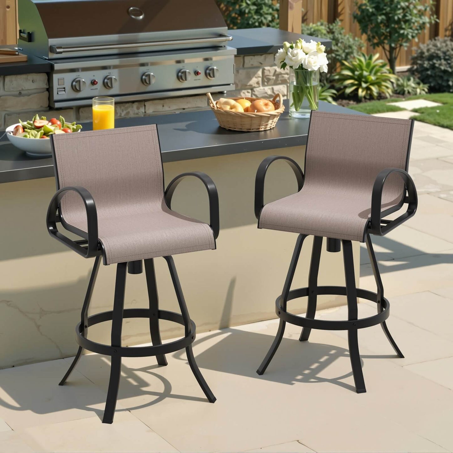 Aluminum Swivel Outdoor Bar Stool Set of 2 in Sunbrella