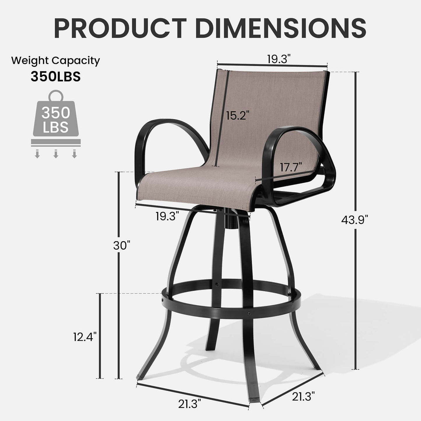 Aluminum Swivel Outdoor Bar Stool Set of 2 in Sunbrella