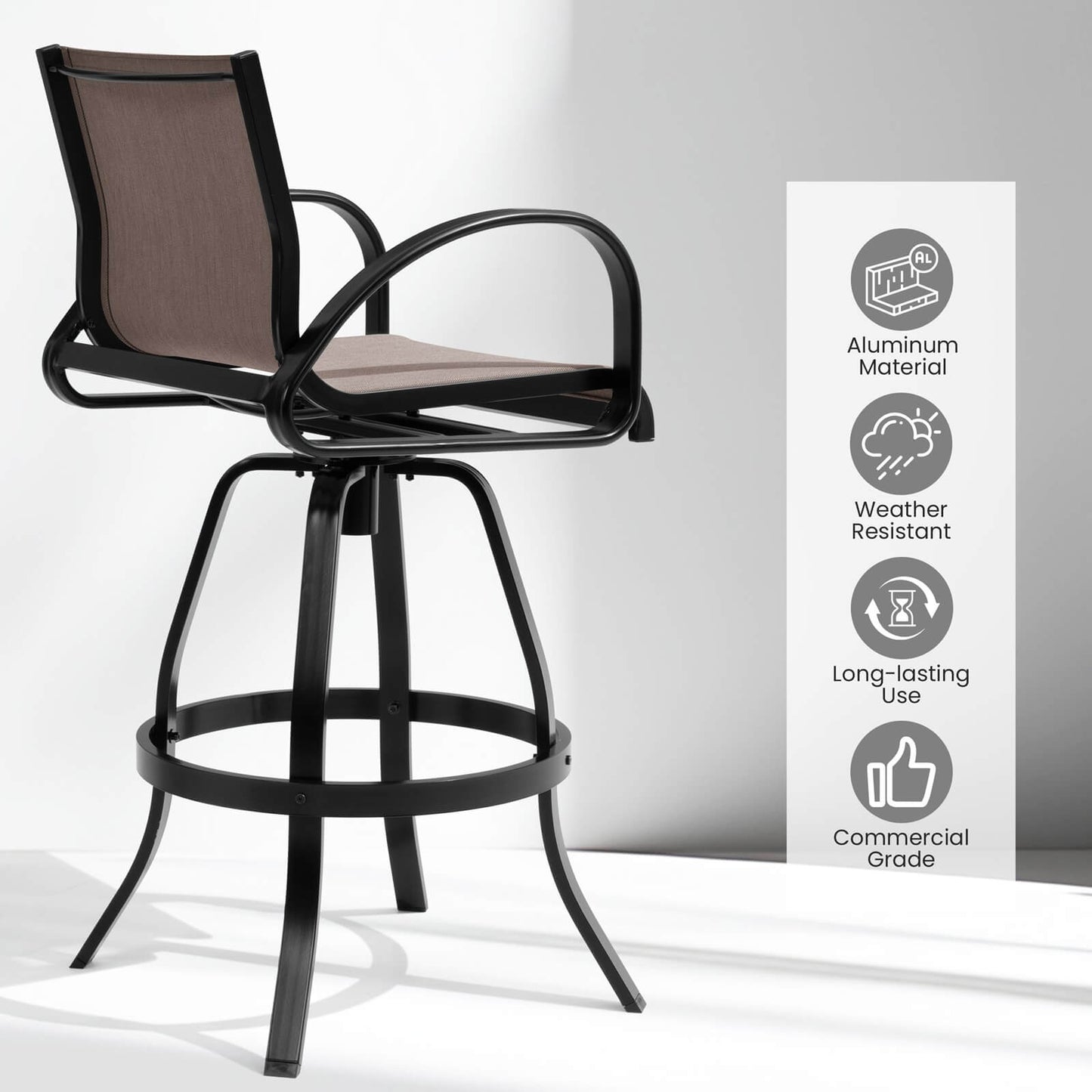 Aluminum Swivel Outdoor Bar Stool Set of 2 in Sunbrella