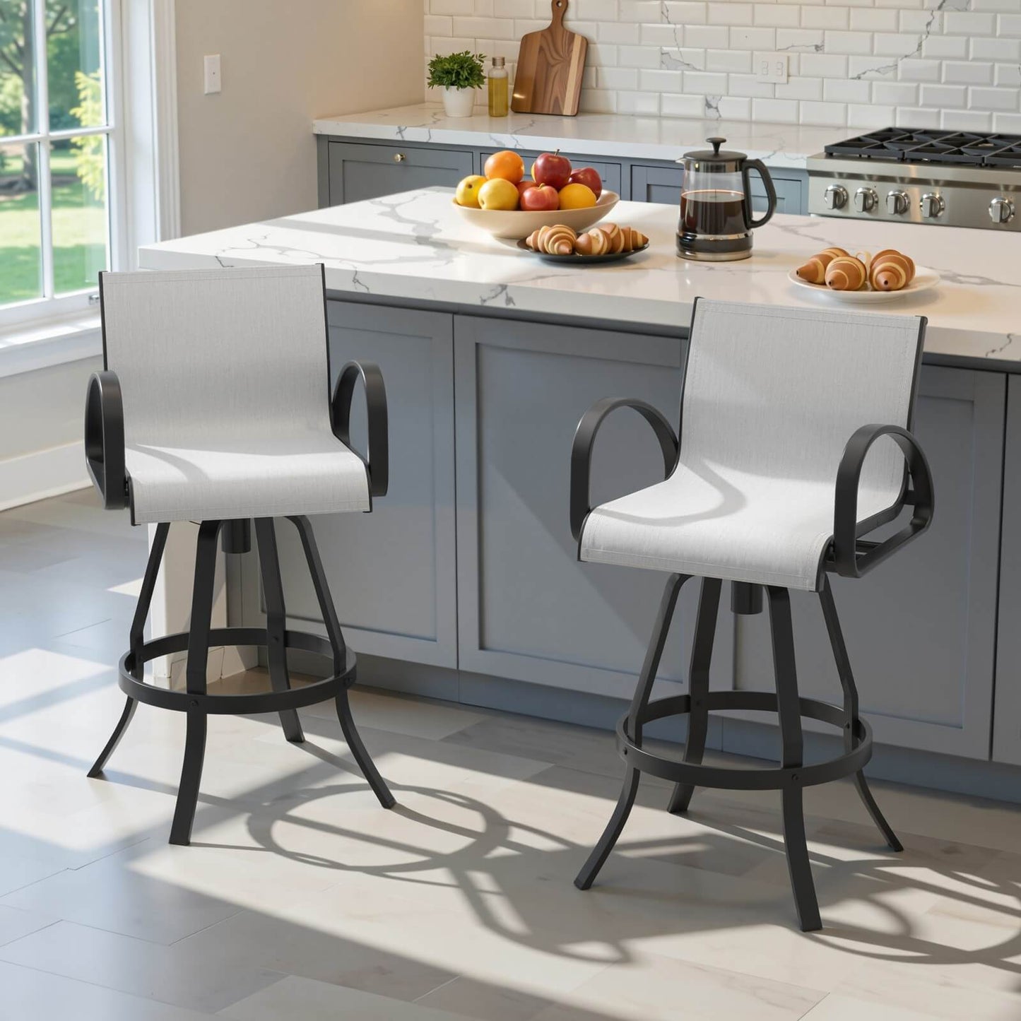 Aluminum Swivel Outdoor Bar Stool Set of 2 in Sunbrella