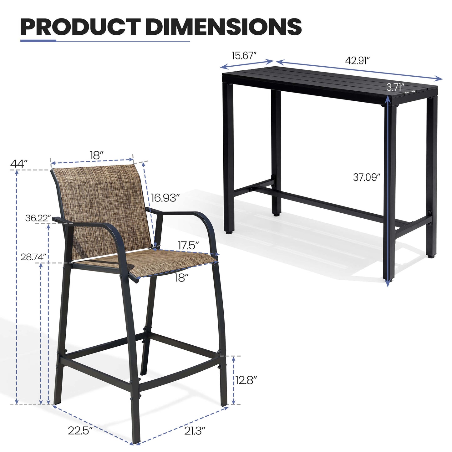 3-Piece Outdoor Bar Set with Wood-Plastic Table and Textilene Bar Chairs