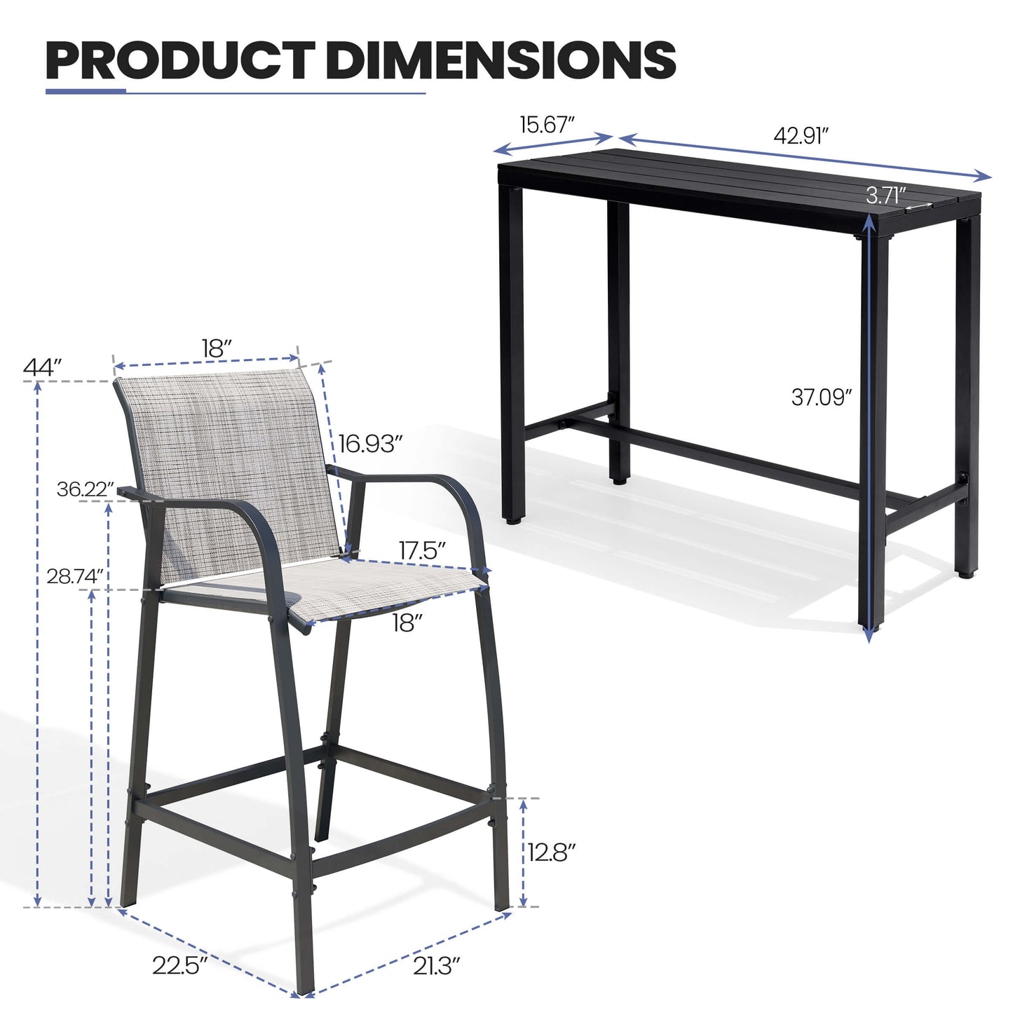 3-Piece Outdoor Bar Set with Wood-Plastic Table and Textilene Bar Chairs