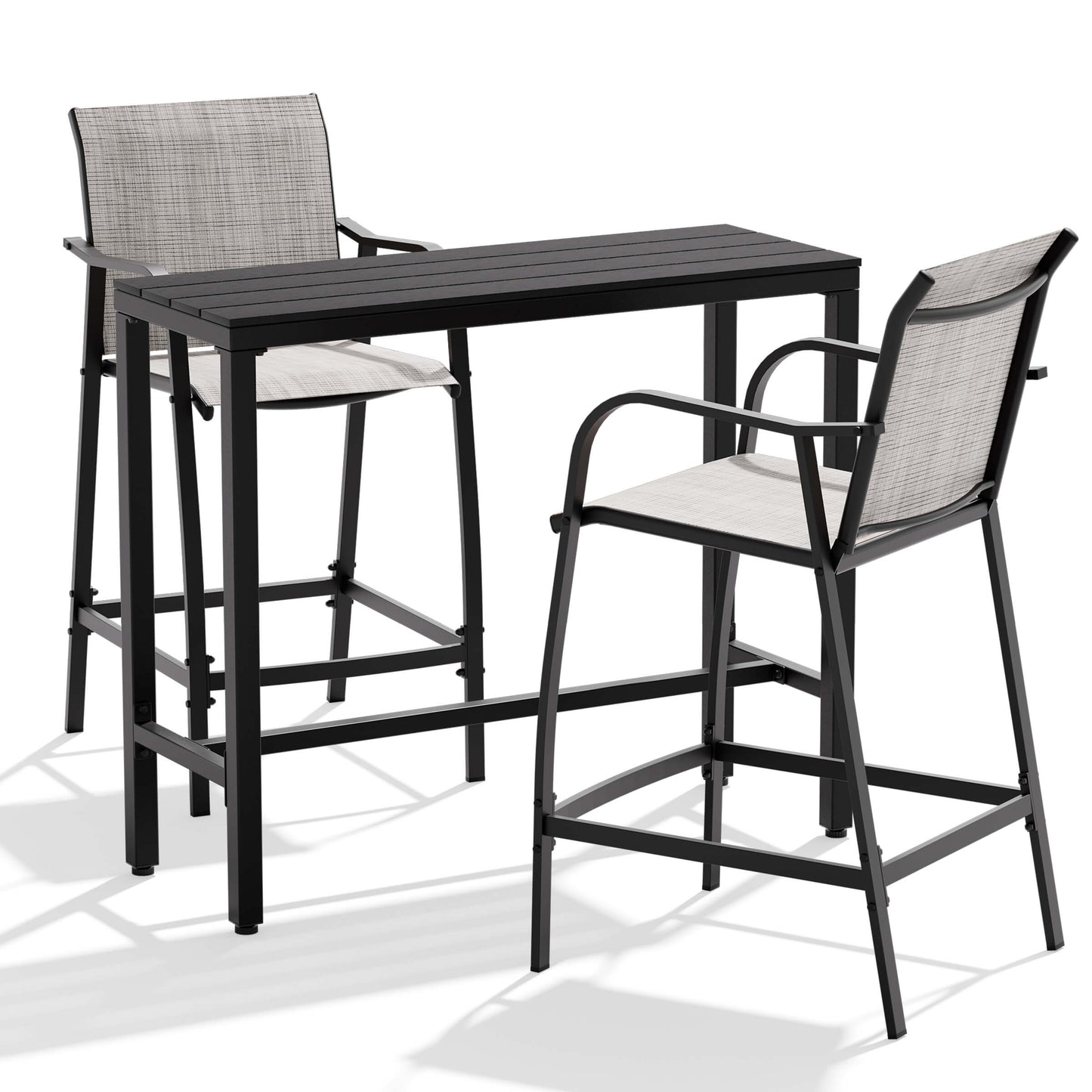 3-Piece Outdoor Bar Set with Wood-Plastic Table and Textilene Bar Chairs