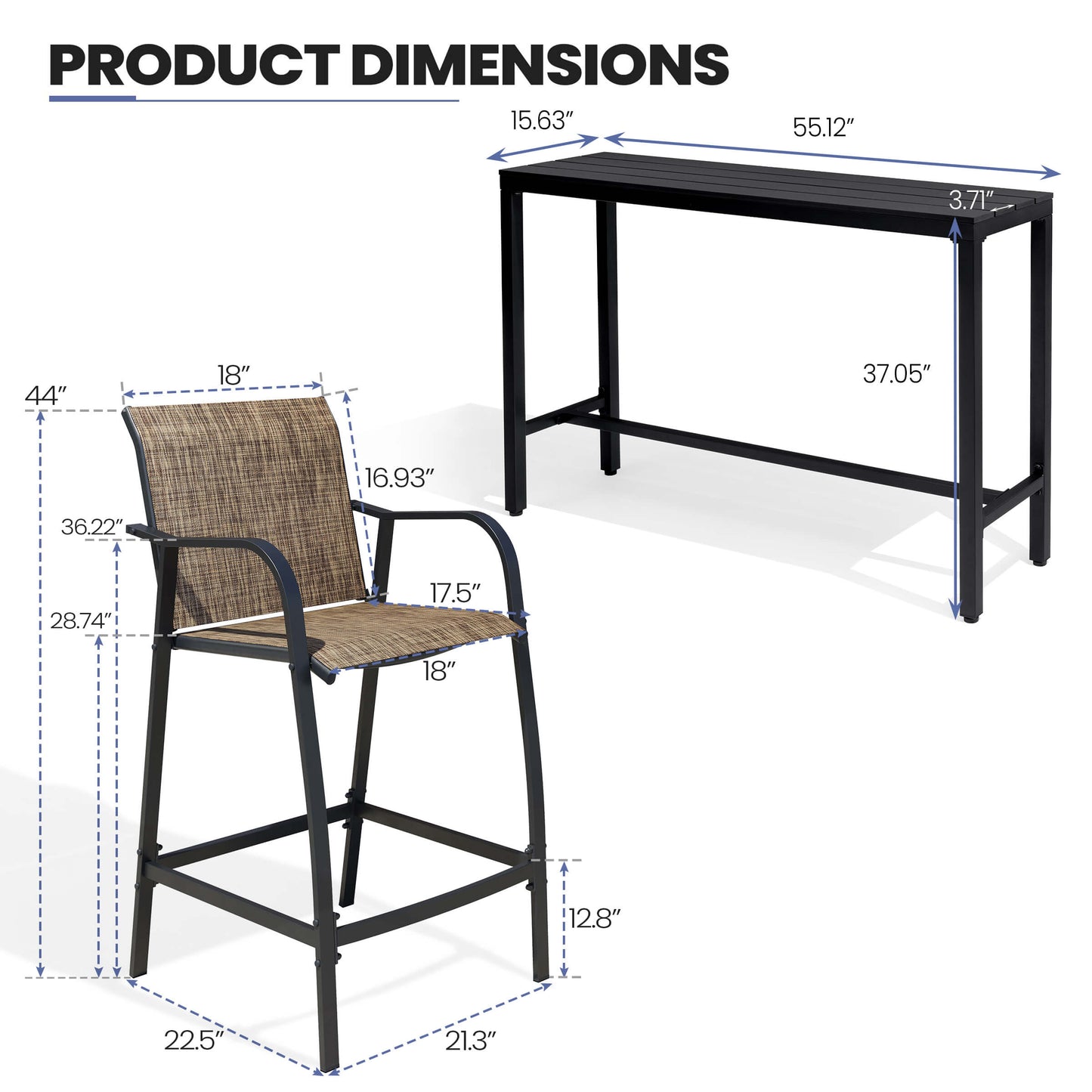 3-Piece Outdoor Bar Set with Wood-Plastic Table and Textilene Bar Chairs