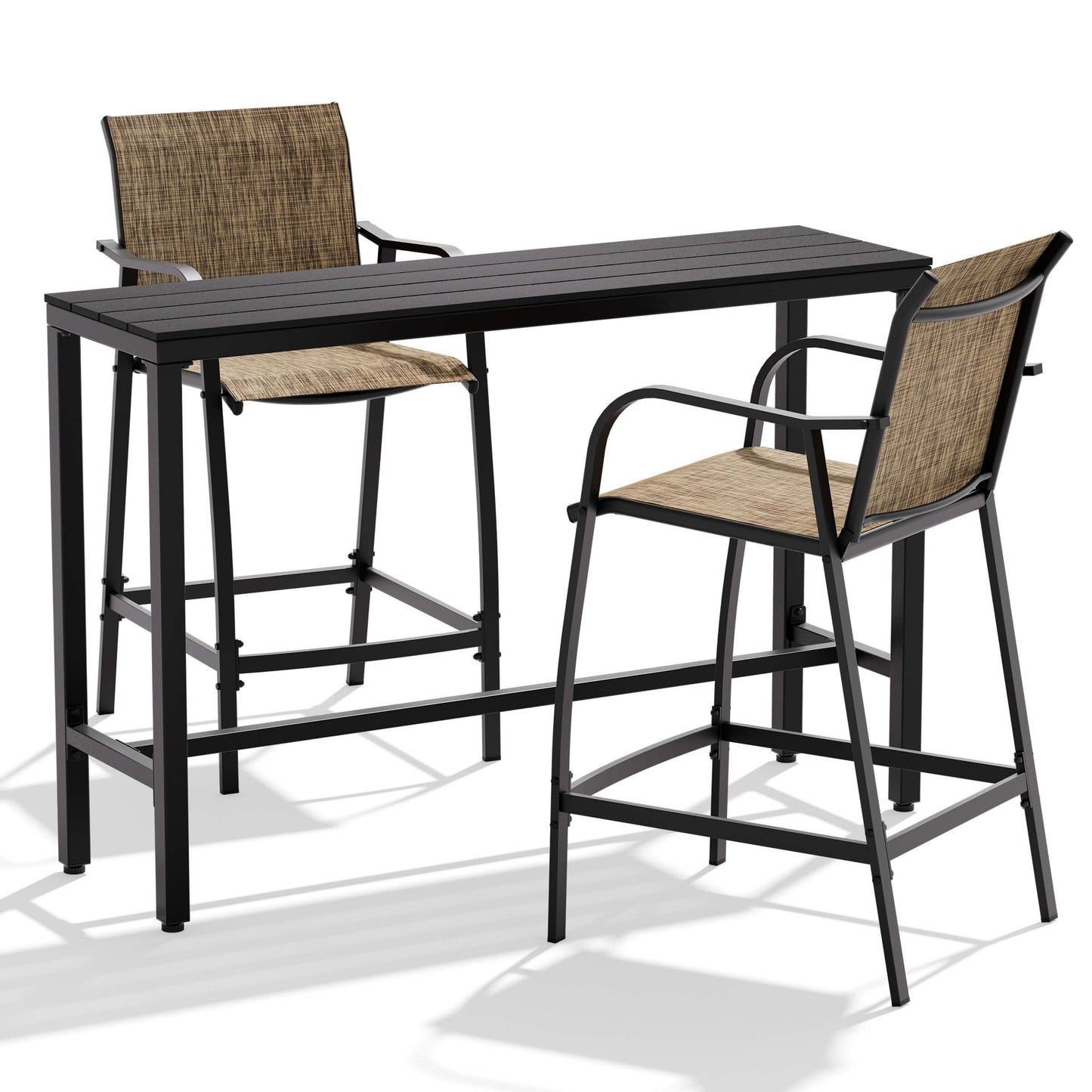 3-Piece Outdoor Bar Set with Wood-Plastic Table and Textilene Bar Chairs