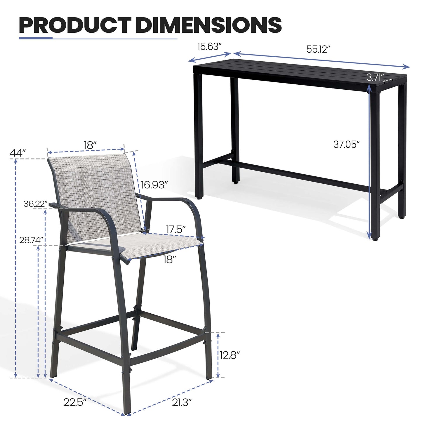 3-Piece Outdoor Bar Set with Wood-Plastic Table and Textilene Bar Chairs