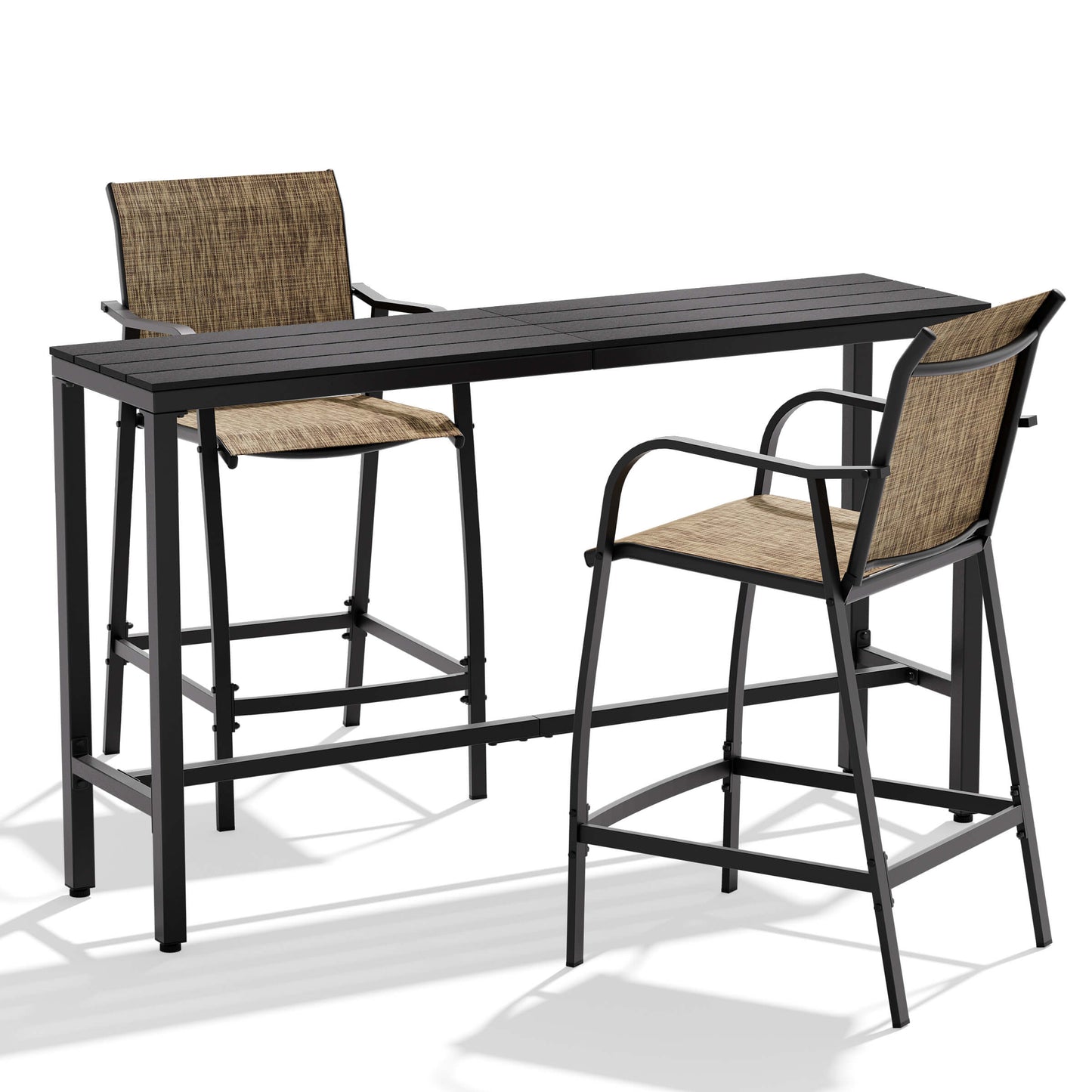 3-Piece Outdoor Bar Set with Wood-Plastic Table and Textilene Bar Chairs