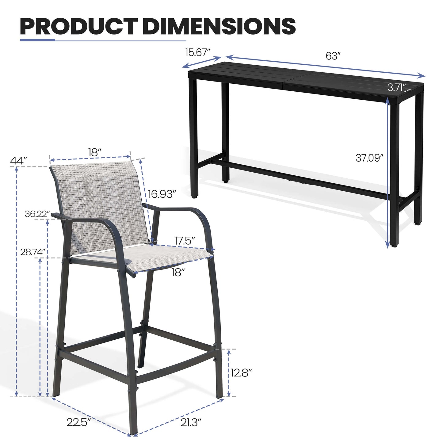 3-Piece Outdoor Bar Set with Wood-Plastic Table and Textilene Bar Chairs