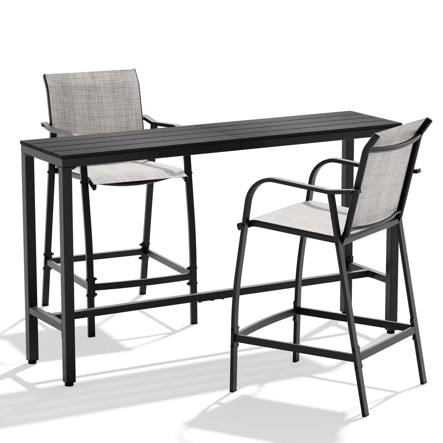 3-Piece Outdoor Bar Set with Wood-Plastic Table and Textilene Bar Chairs
